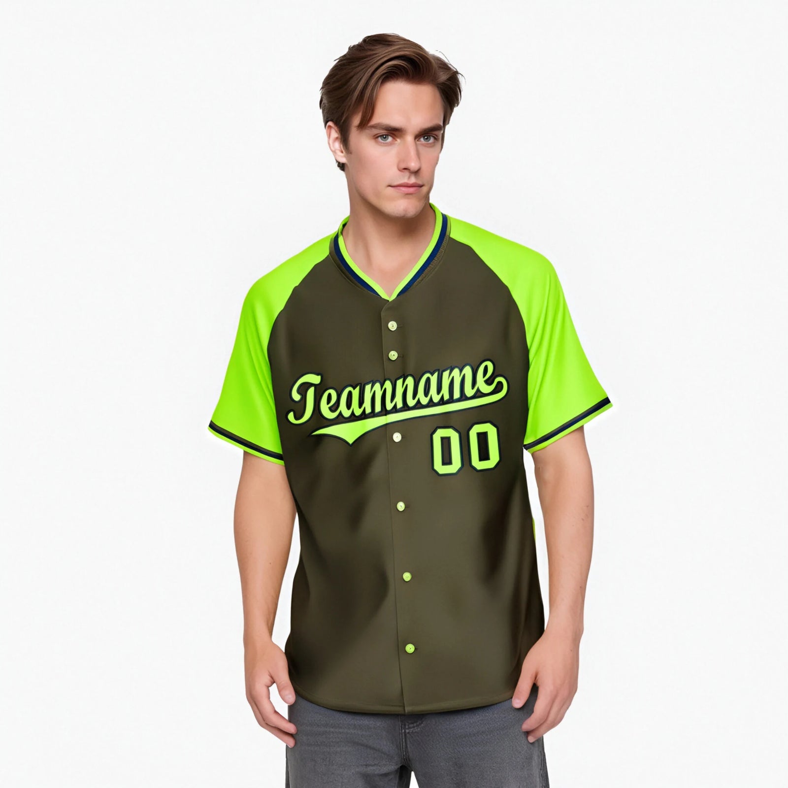 Custom Olive Neon Green Black Authentic Colored Buttons Baseball Jersey