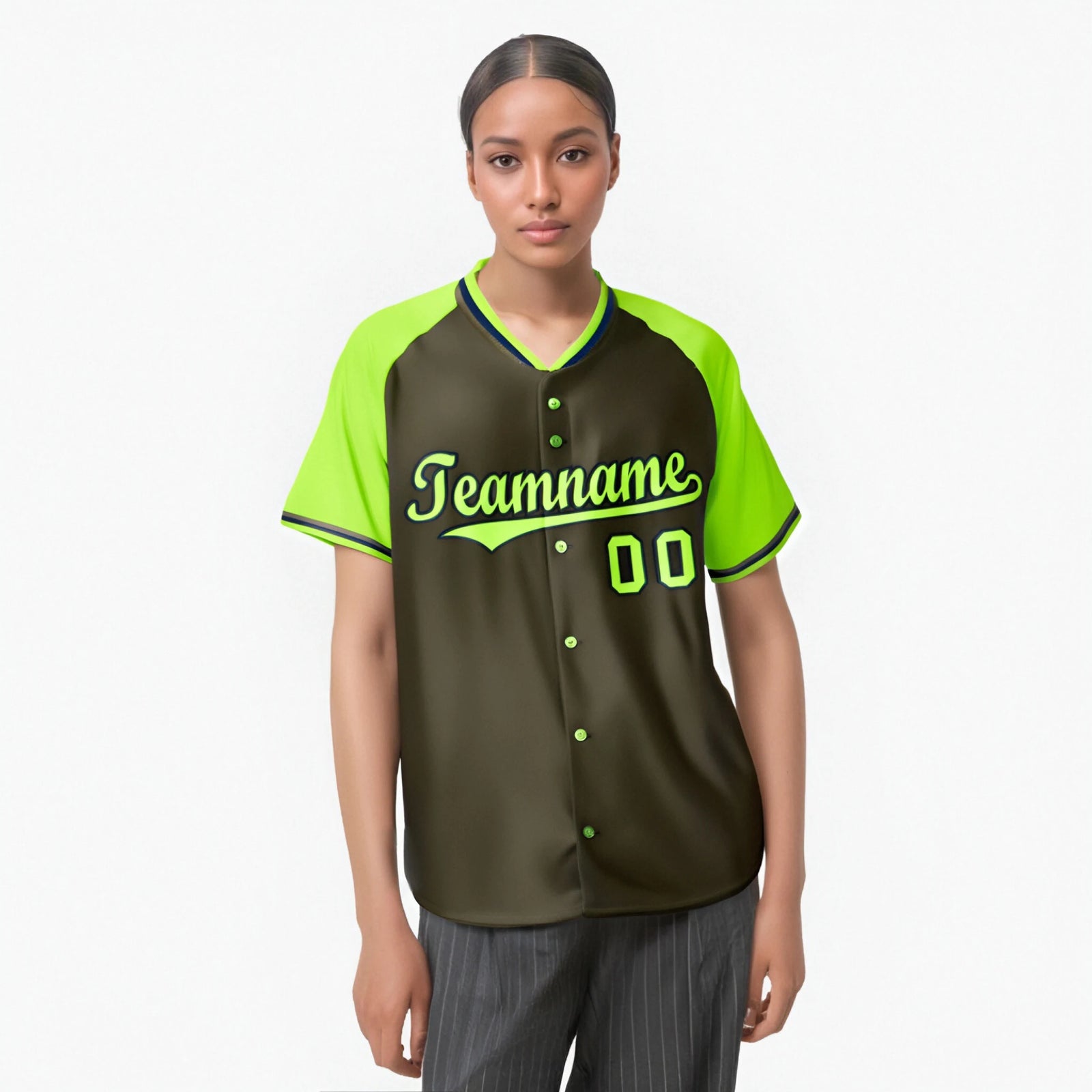 Custom Olive Neon Green Black Authentic Colored Buttons Baseball Jersey