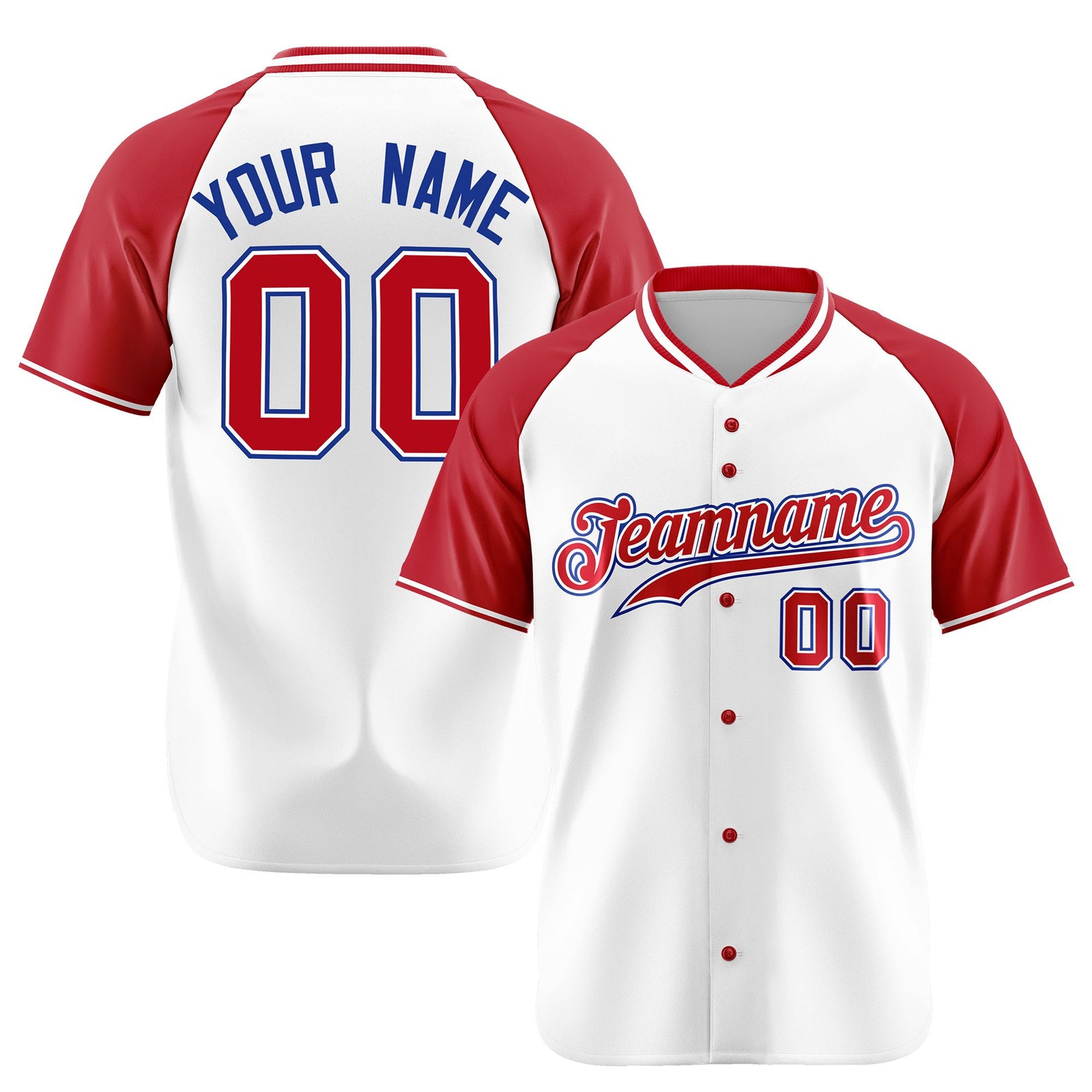 Custom White Red Blue Authentic Colored Buttons Baseball Jersey
