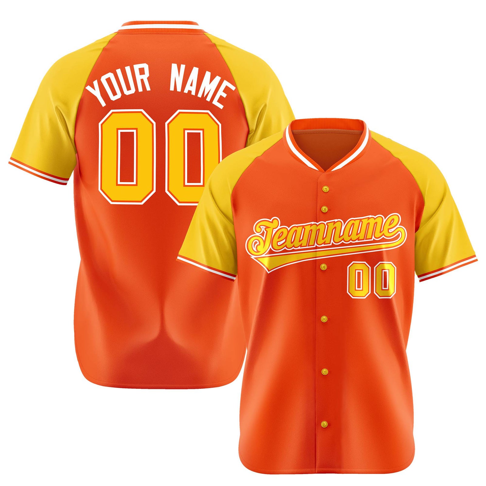 Custom Orange Yellow White Authentic Colored Buttons Baseball Jersey