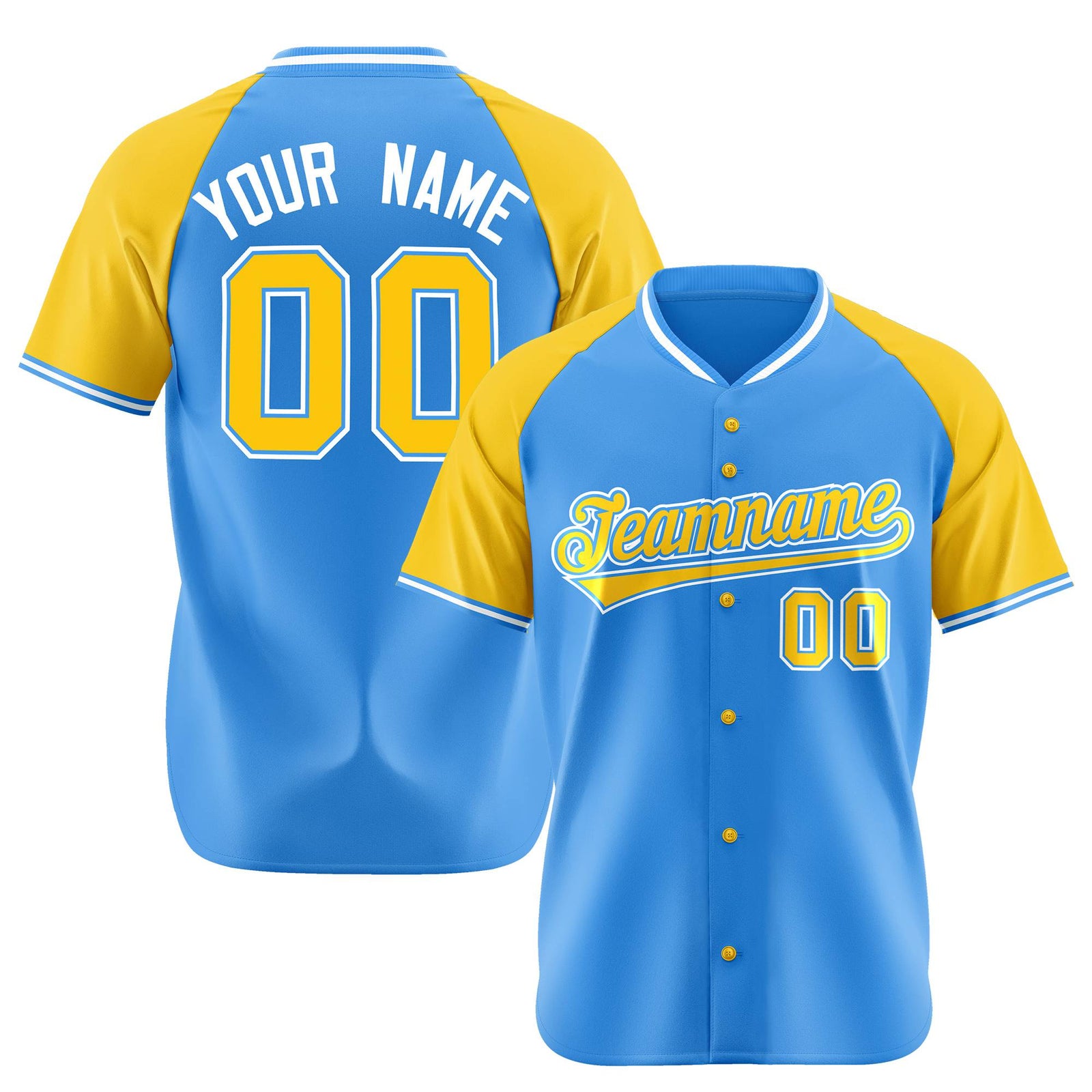 Custom Blue Yellow White Authentic Colored Buttons Baseball Jersey