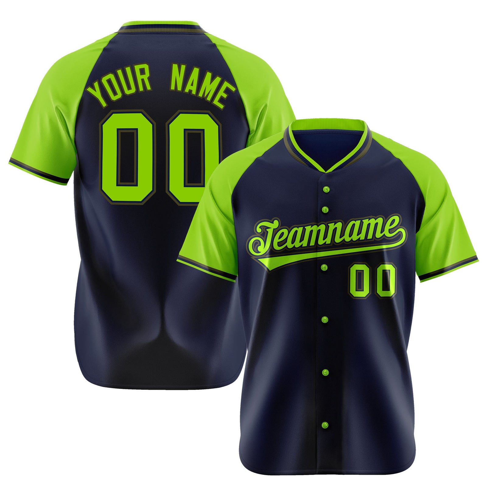 Custom Navy Neon Green Olive Authentic Colored Buttons Baseball Jersey