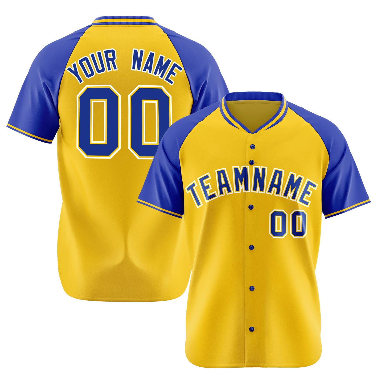 Custom Yellow Blue White Authentic Colored Buttons Baseball Jersey