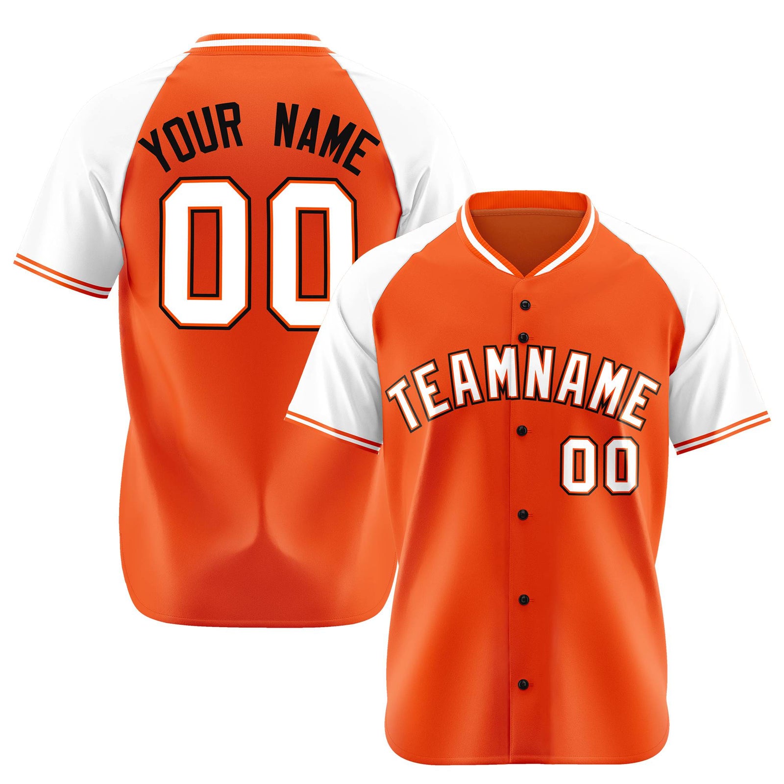 Custom Orange White Black Authentic Colored Buttons Baseball Jersey
