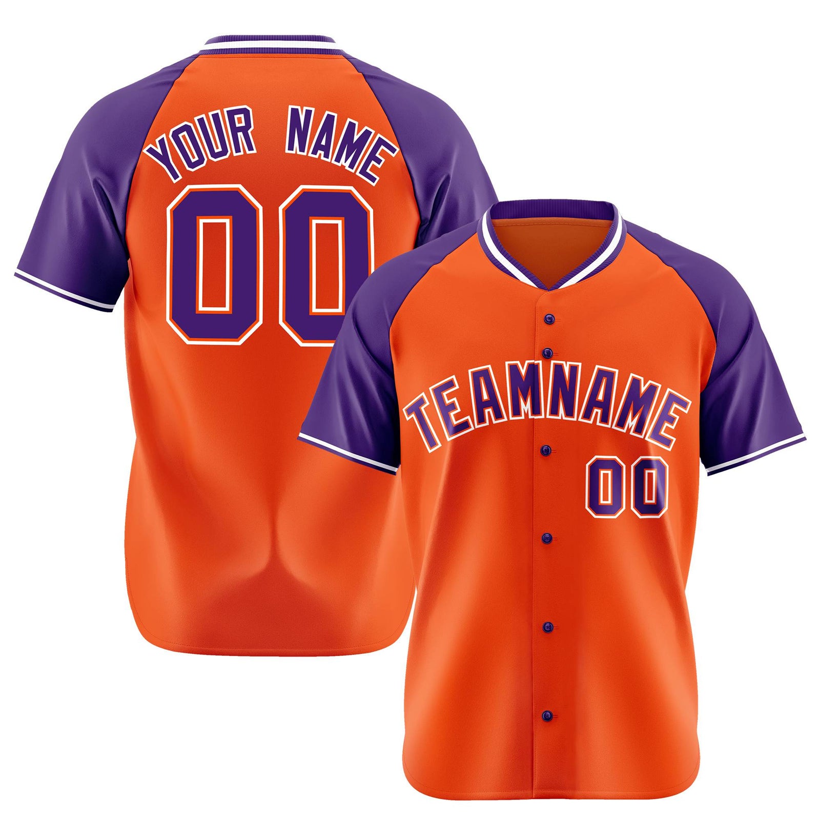 Custom Orange Purple White Authentic Colored Buttons Baseball Jersey