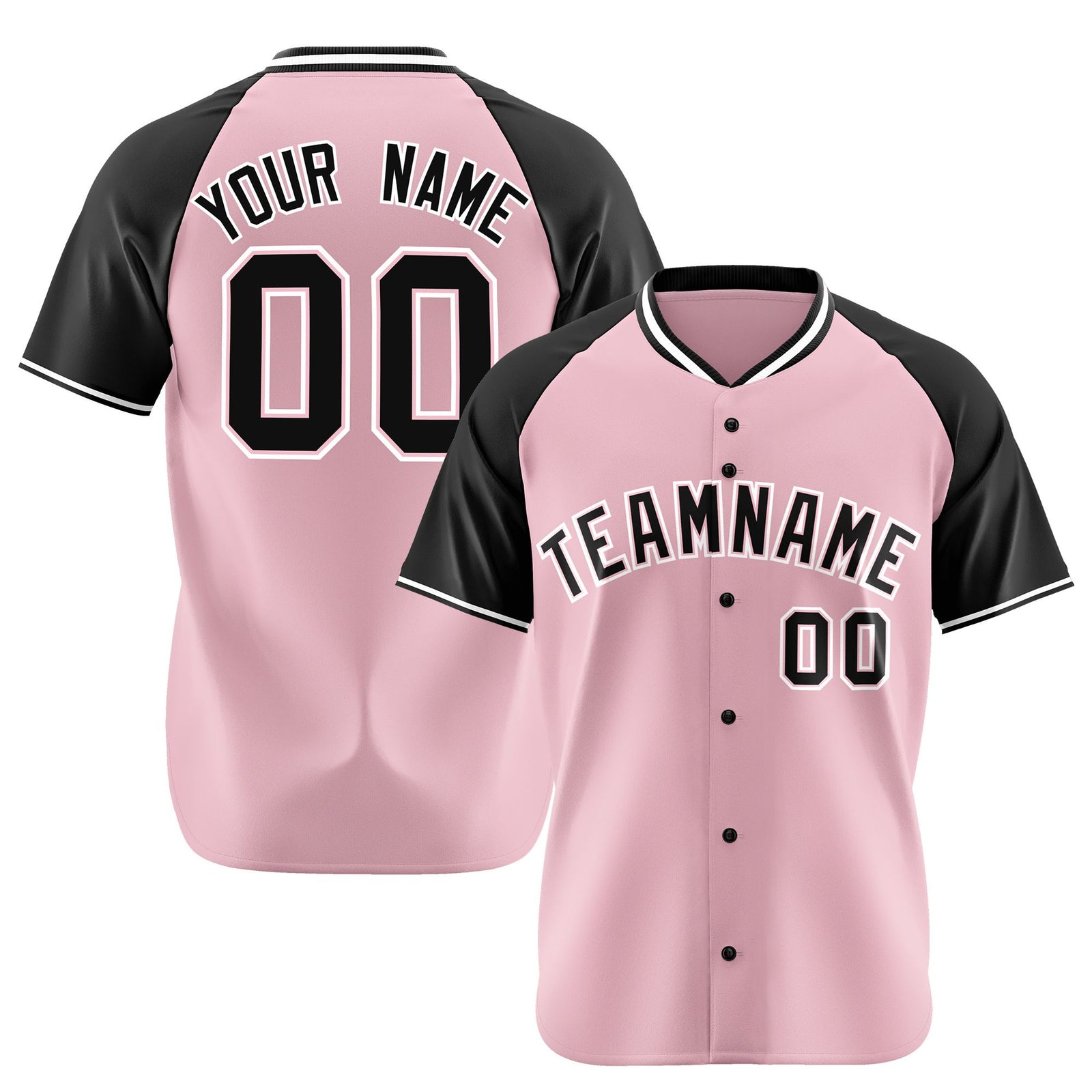 Custom Pink Black White Authentic Colored Buttons Baseball Jersey