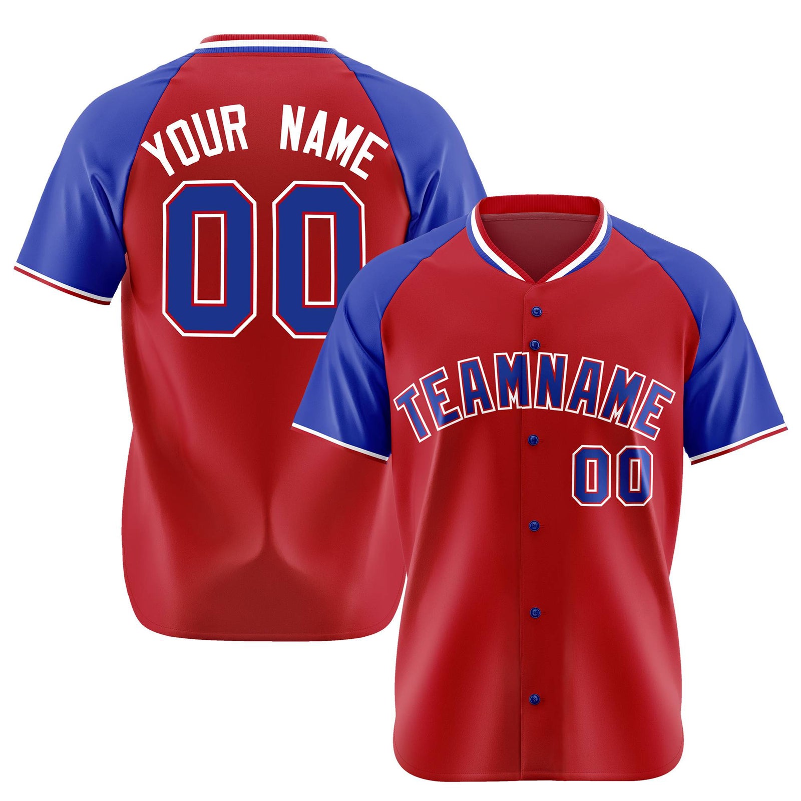 Custom Red Blue White Authentic Colored Buttons Baseball Jersey