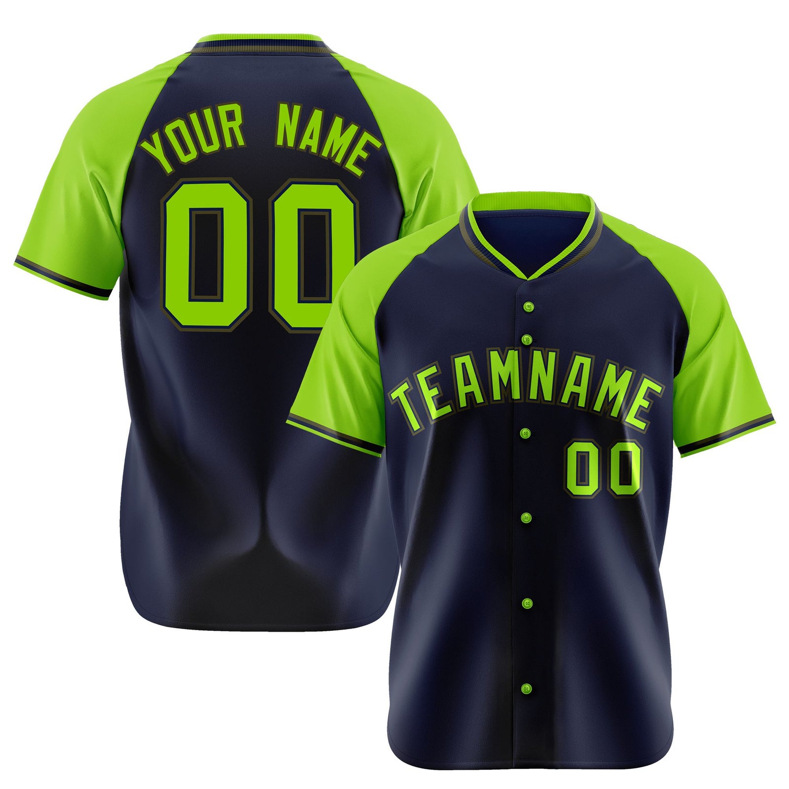 Custom Navy Neon Green Olive Authentic Colored Buttons Baseball Jersey