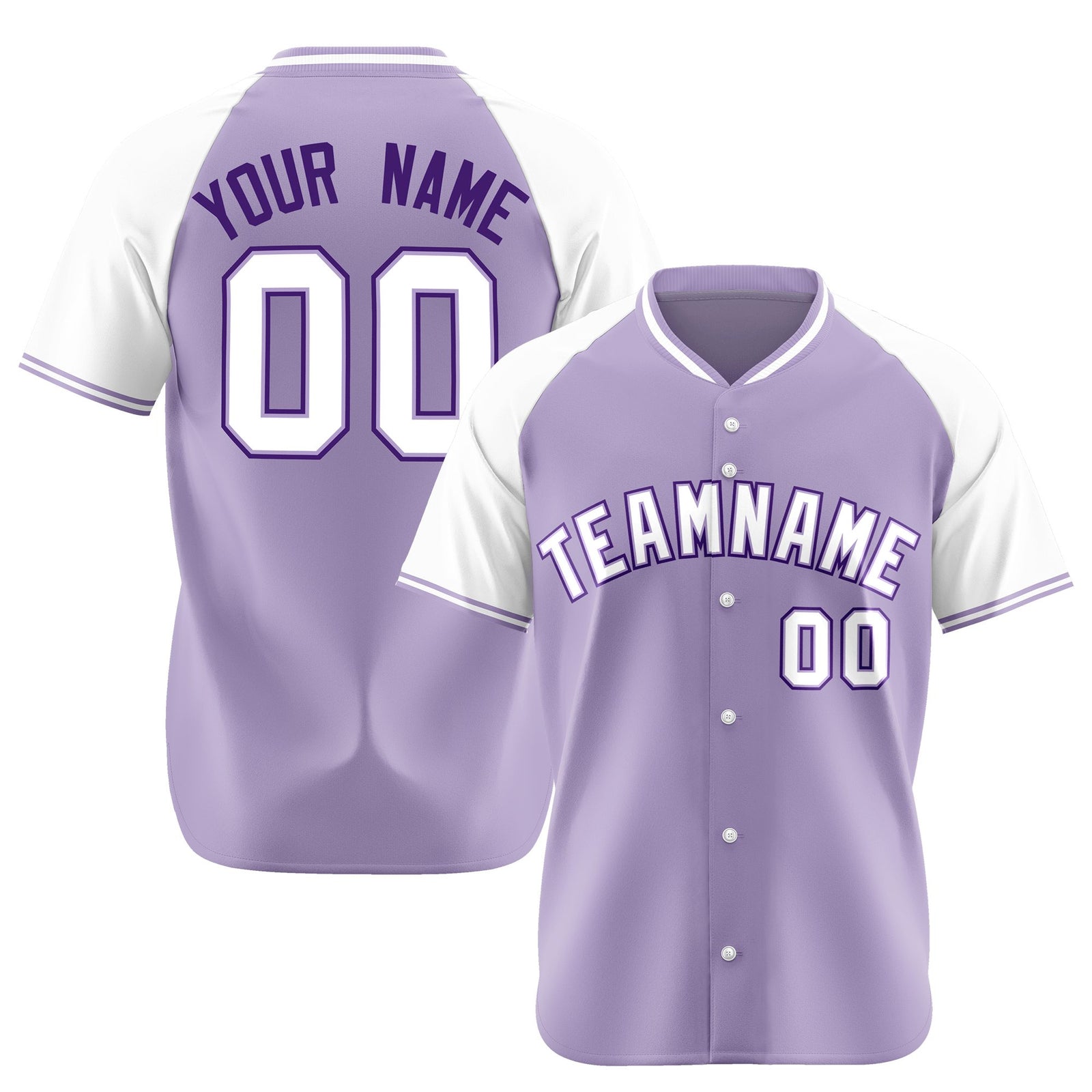 Custom Light Purple Purple White Authentic Colored Buttons Baseball Jersey