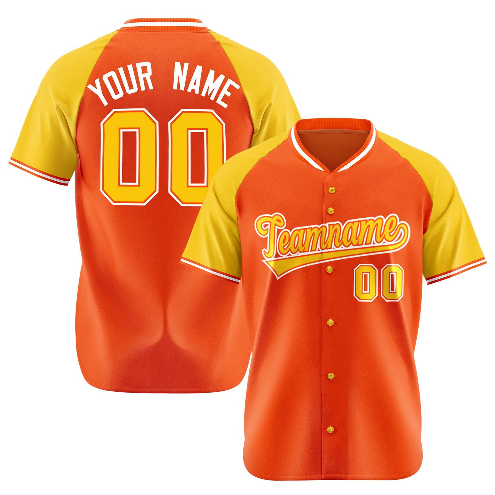 Custom Orange Yellow White Authentic Colored Buttons Baseball Jersey