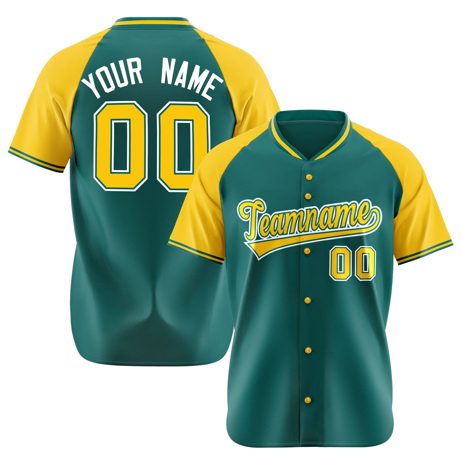 Custom Kelly Green Yellow White Authentic Colored Buttons Baseball Jersey