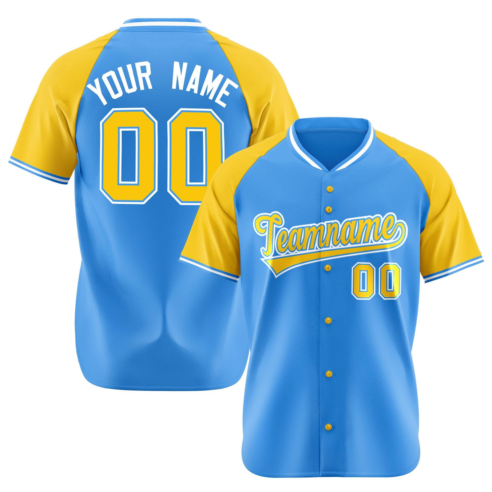 Custom Blue Yellow White Authentic Colored Buttons Baseball Jersey