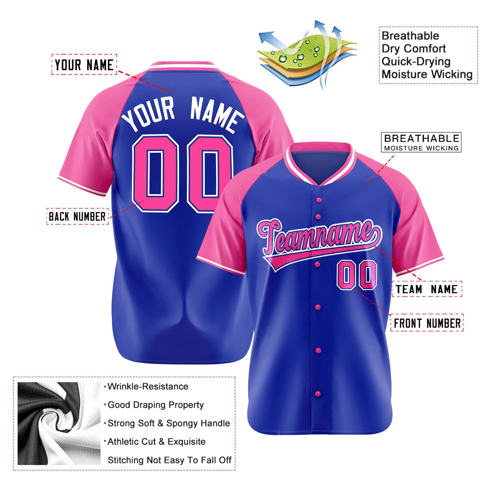 Custom Purple Pink White Authentic Colored Buttons Baseball Jersey