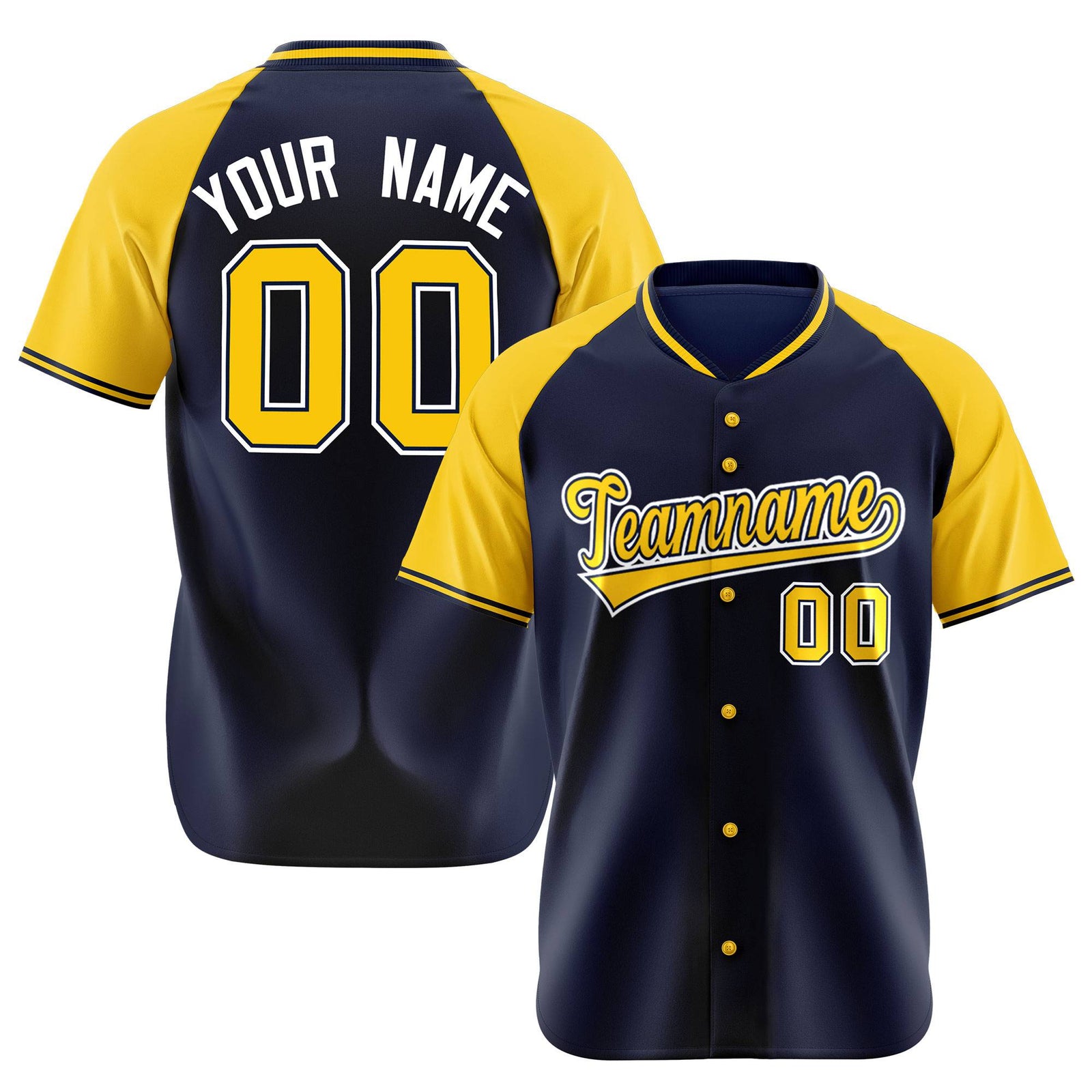 Custom Navy Yellow White Authentic Colored Buttons Baseball Jersey