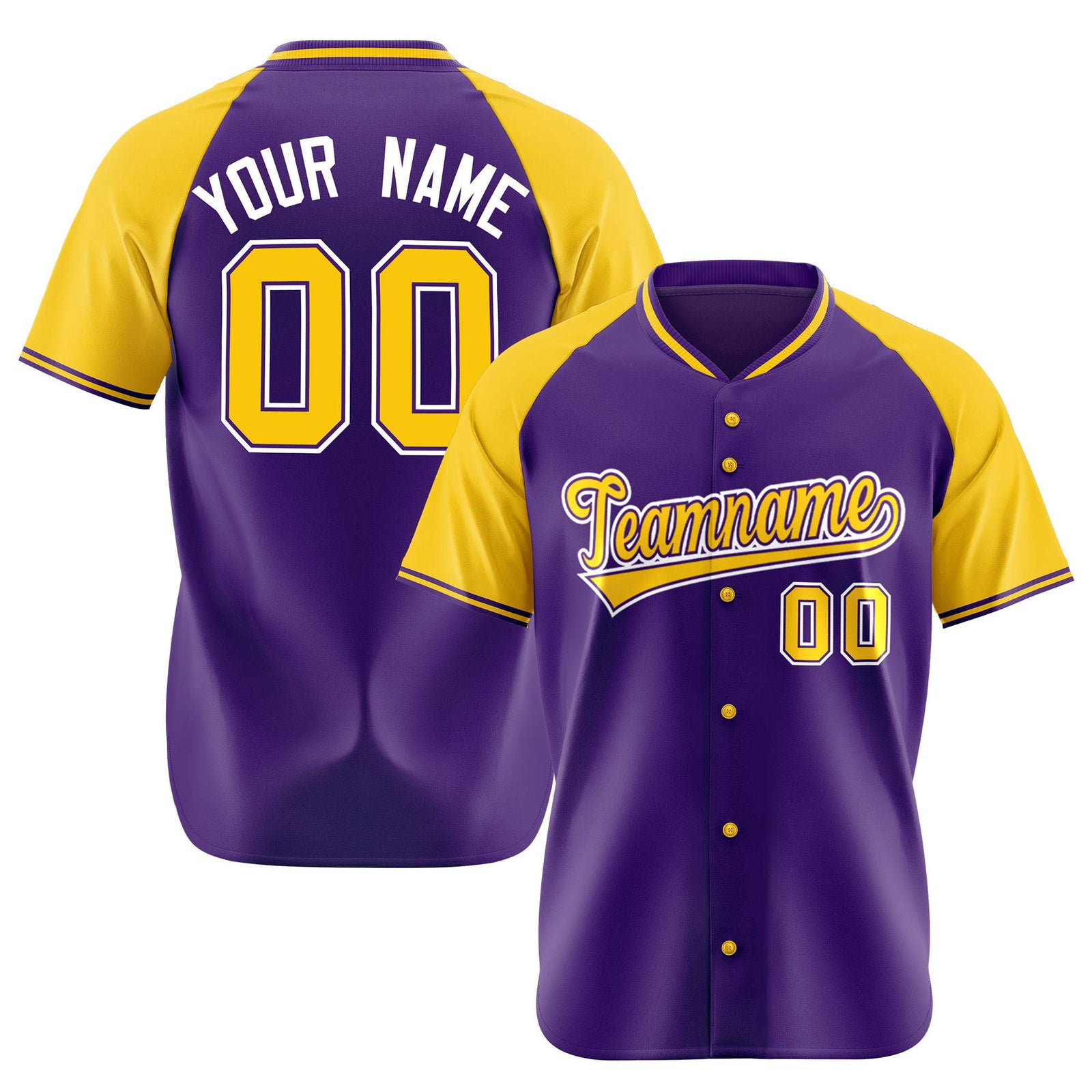 Custom Purple Yellow White Authentic Colored Buttons Baseball Jersey