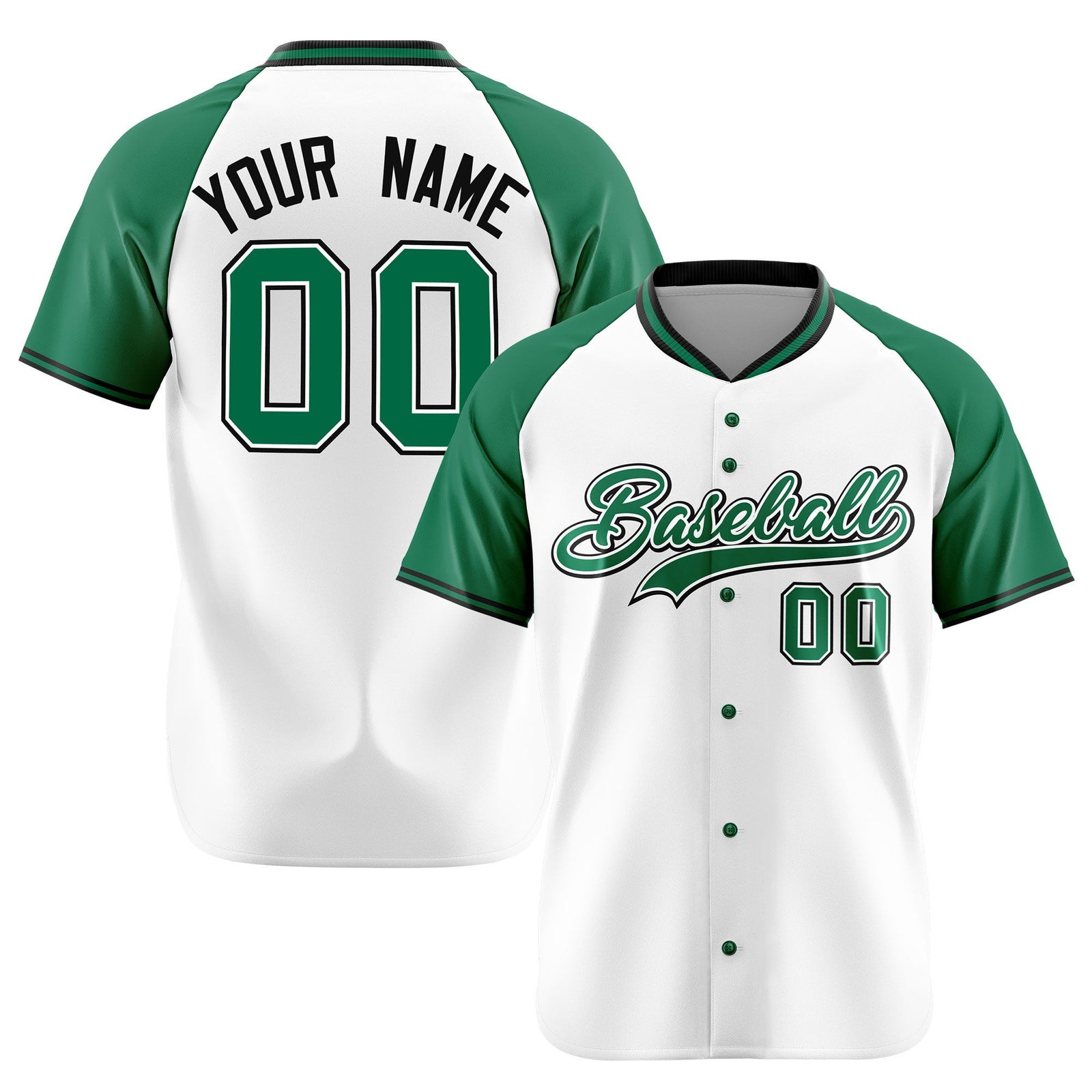 Custom White Kelly Green Black Authentic Colored Buttons Baseball Jersey