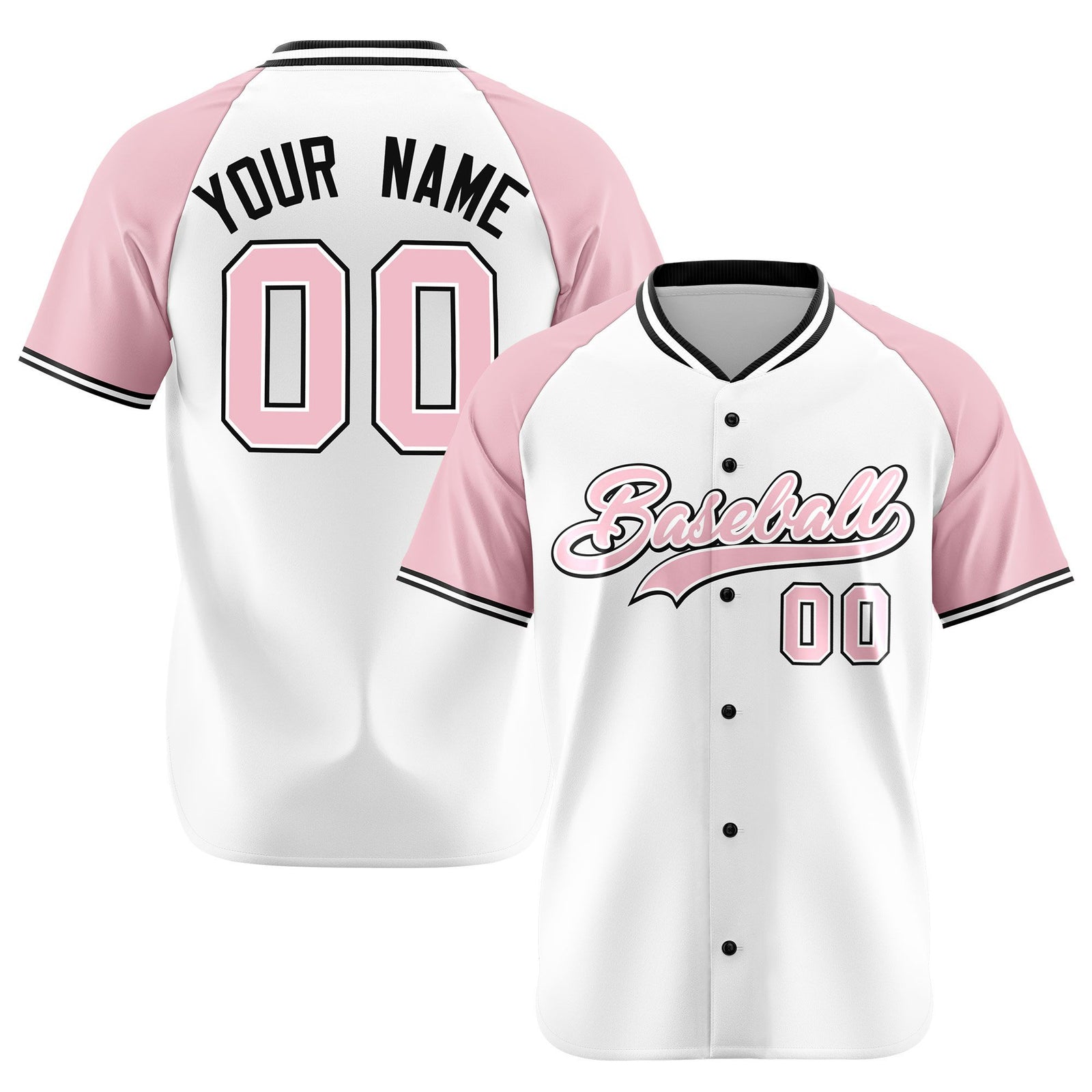 Custom White Pink Black Authentic Colored Buttons Baseball Jersey