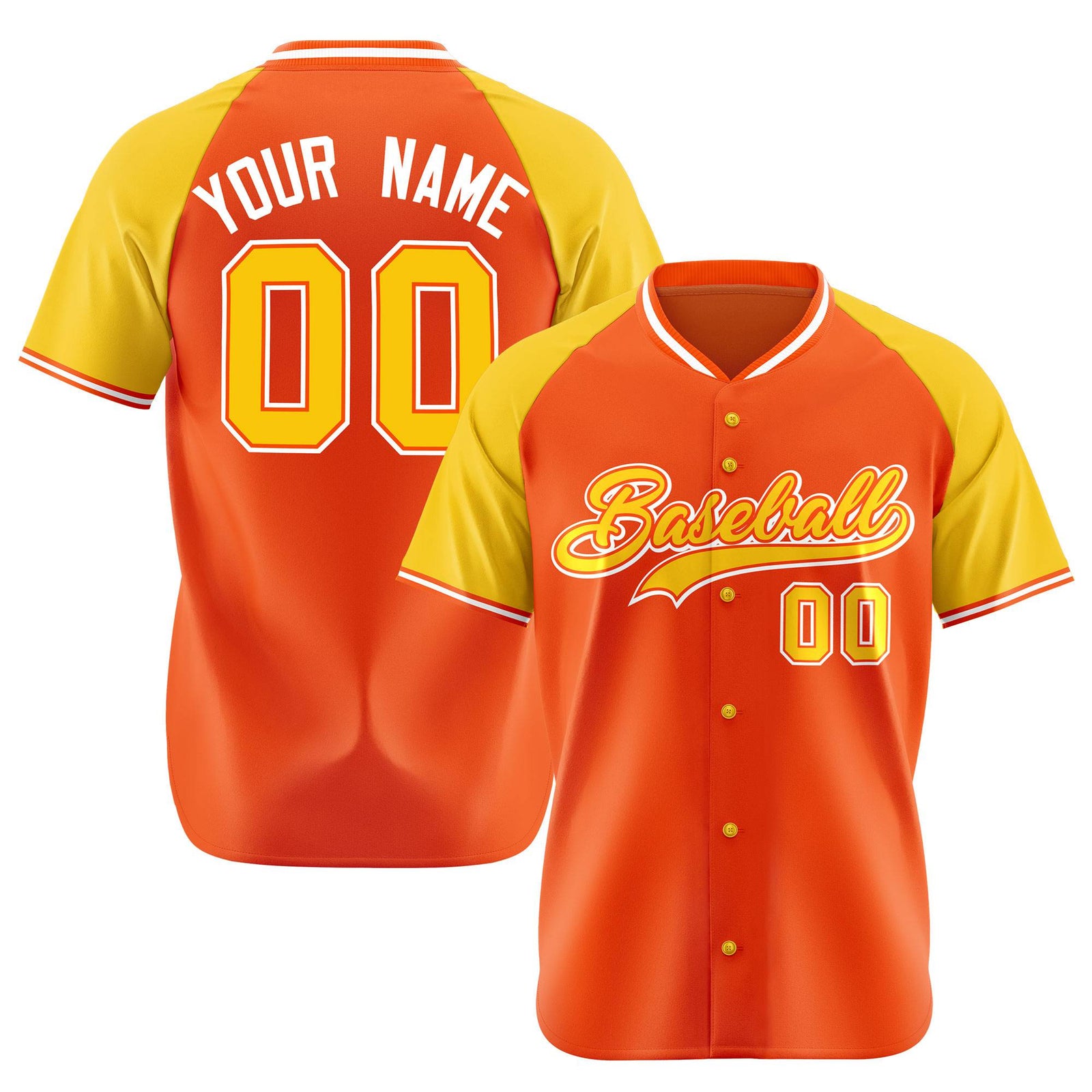 Custom Orange Yellow White Authentic Colored Buttons Baseball Jersey