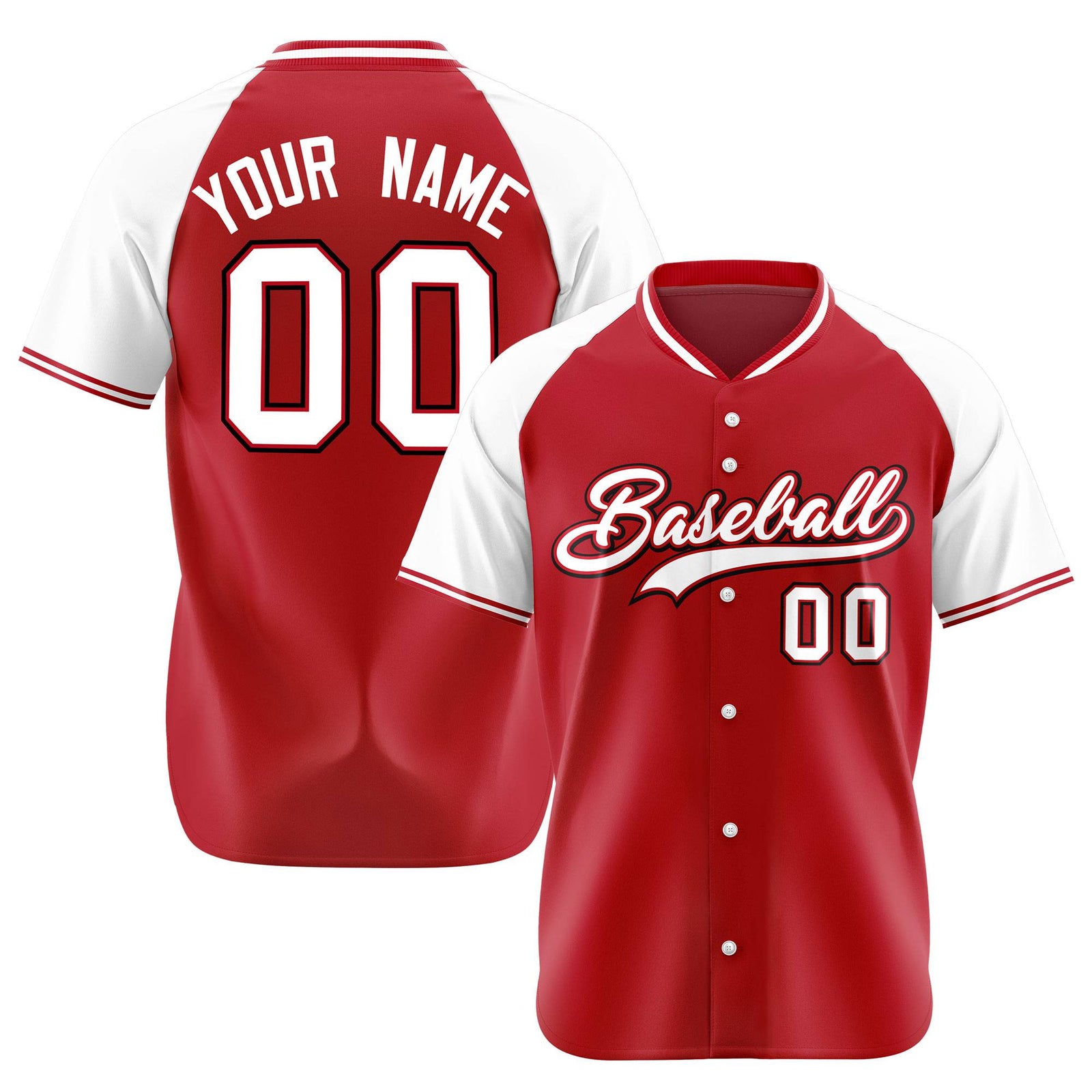 Custom Red White Black Authentic Colored Buttons Baseball Jersey