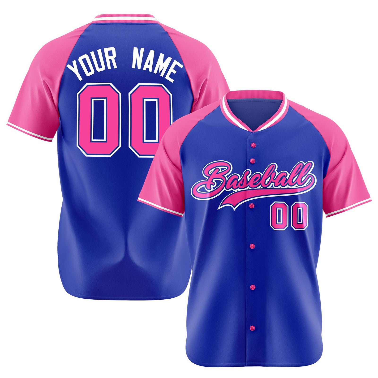 Custom Purple Pink White Authentic Colored Buttons Baseball Jersey