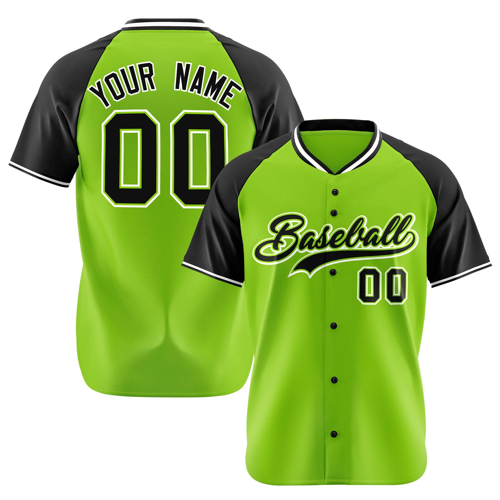 Custom Neon Green Black White Authentic Colored Buttons Baseball Jersey
