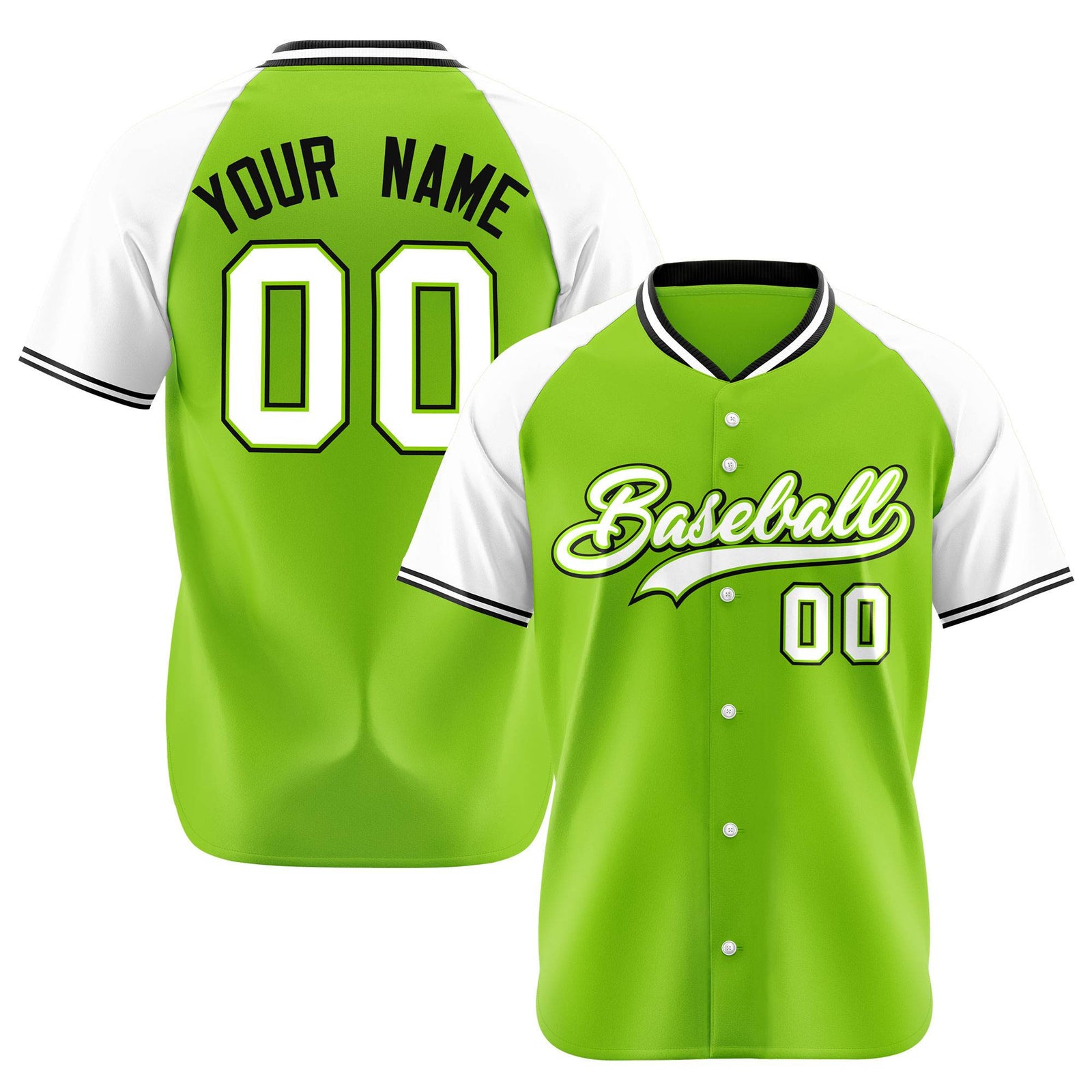 Custom Neon Green White Black Authentic Colored Buttons Baseball Jersey