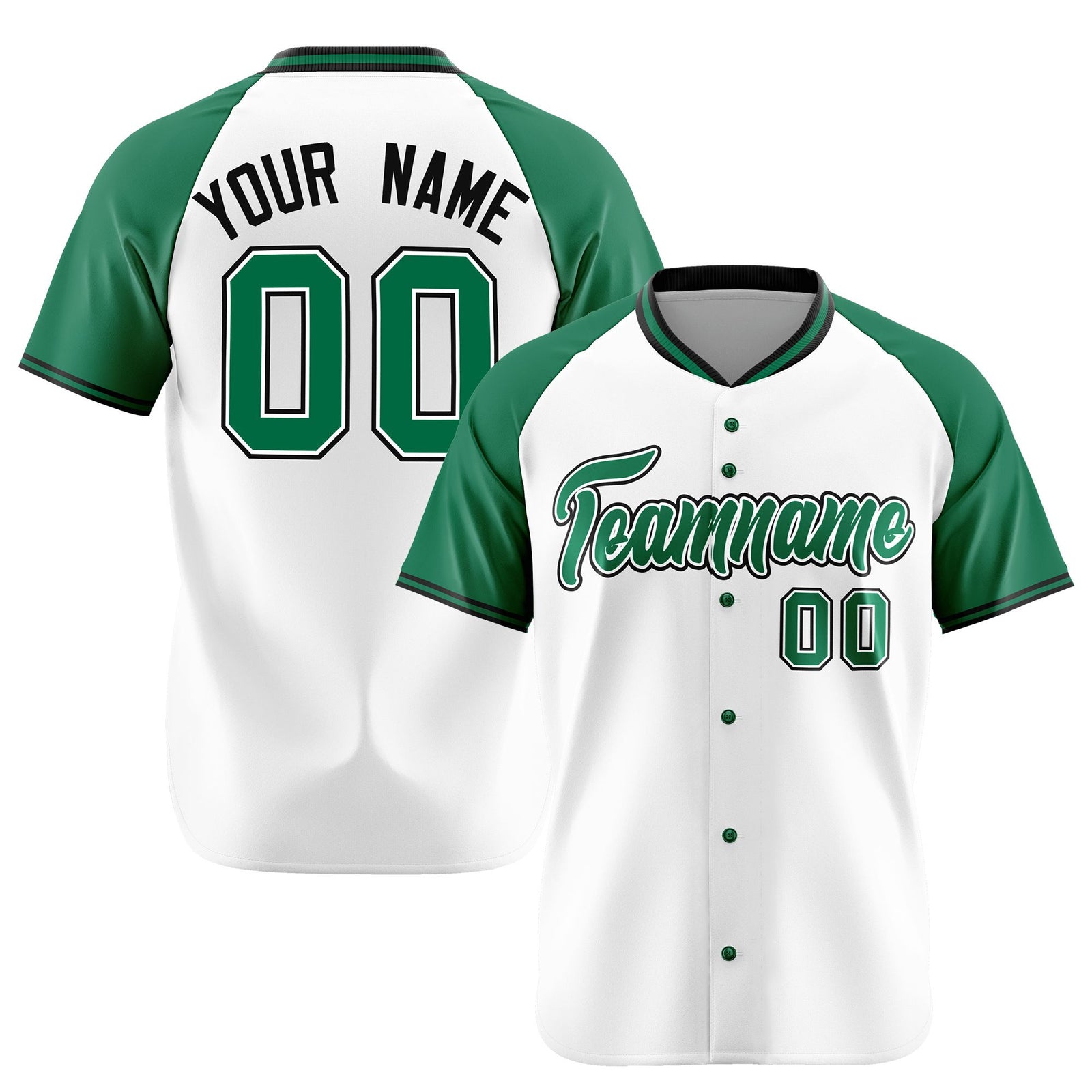 Custom White Kelly Green Black Authentic Colored Buttons Baseball Jersey