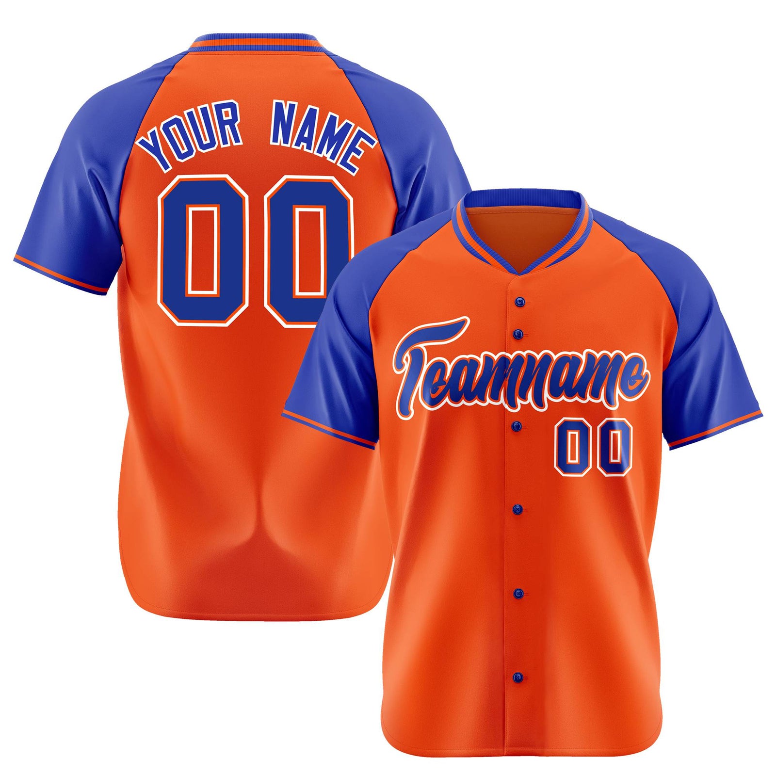 Custom Orange Blue White Authentic Colored Buttons Baseball Jersey