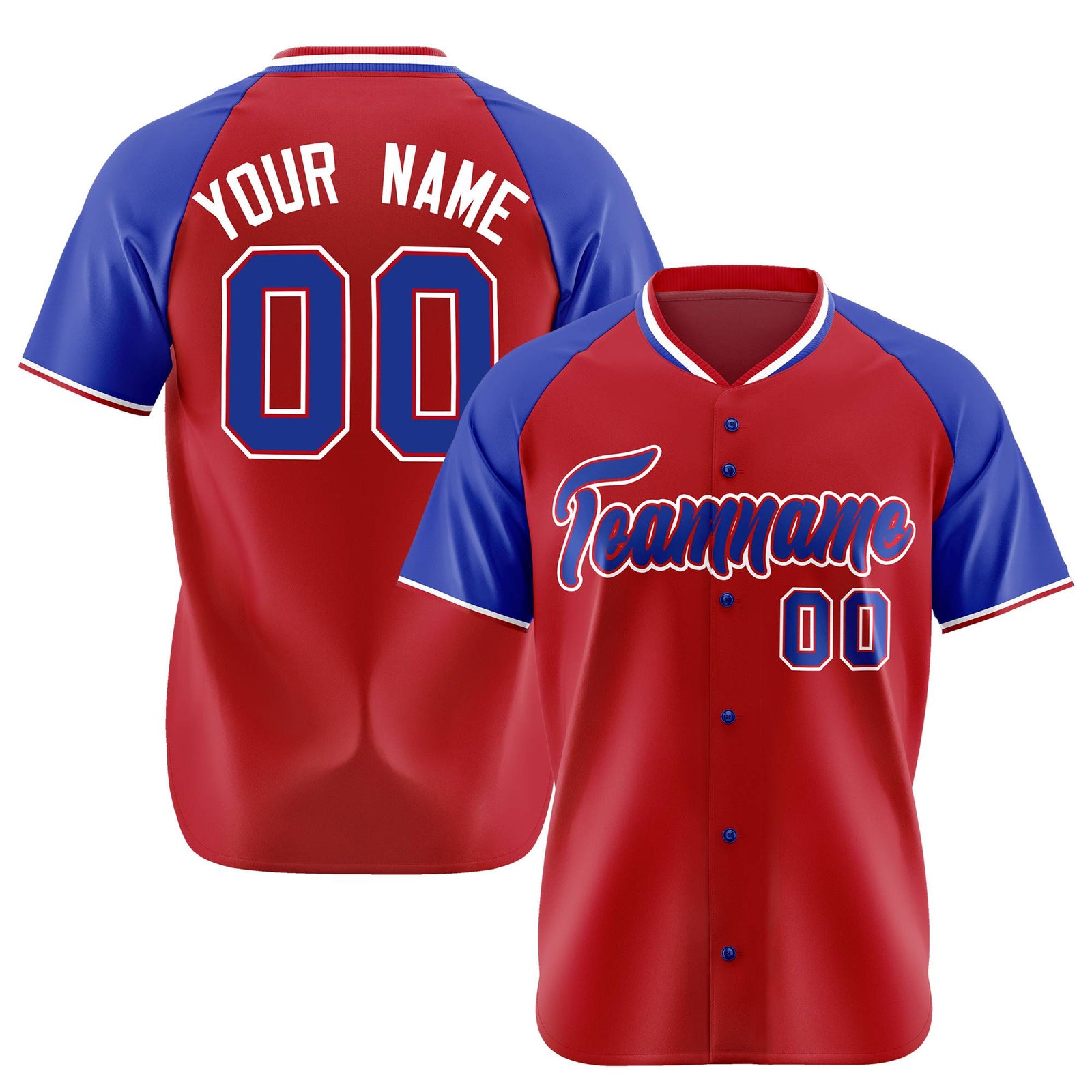 Custom Red Blue White Authentic Colored Buttons Baseball Jersey