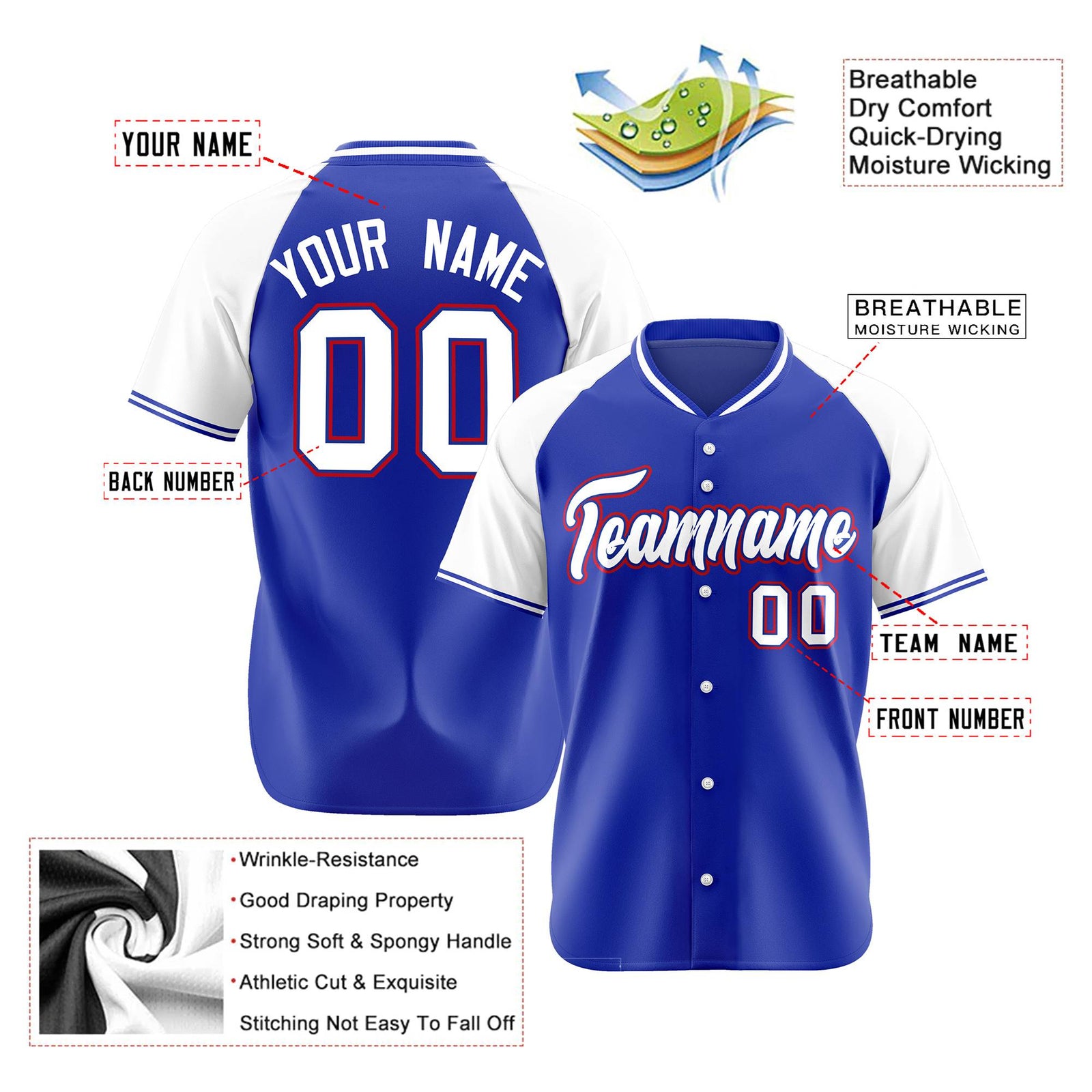 Custom Purple White Red Authentic Colored Buttons Baseball Jersey