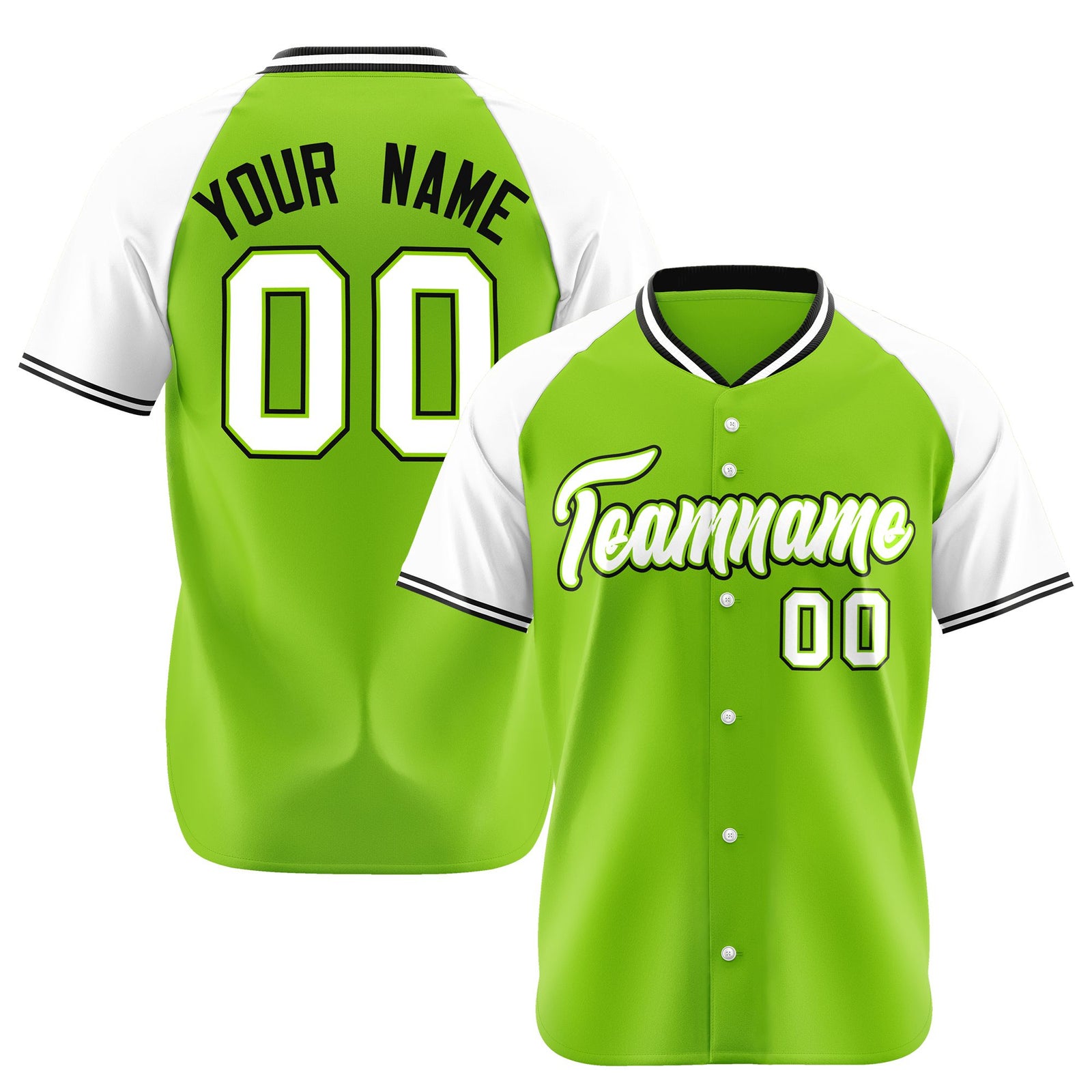 Custom Neon Green White Black Authentic Colored Buttons Baseball Jersey