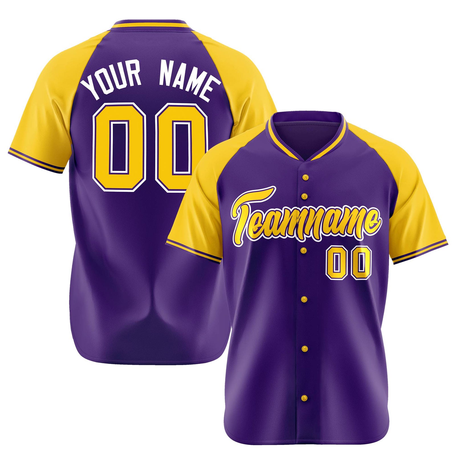Custom Purple Yellow White Authentic Colored Buttons Baseball Jersey
