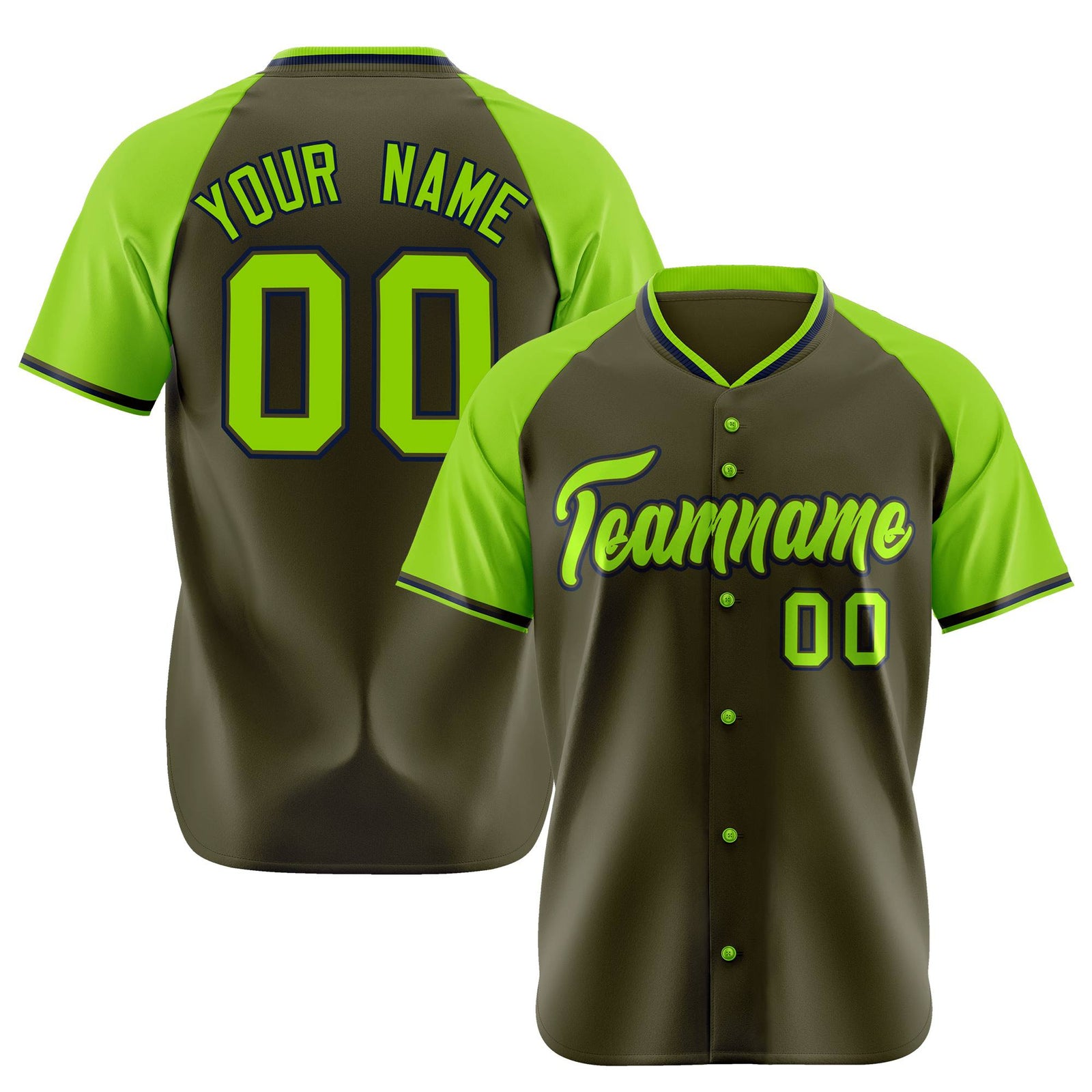 Custom Olive Neon Green Black Authentic Colored Buttons Baseball Jersey