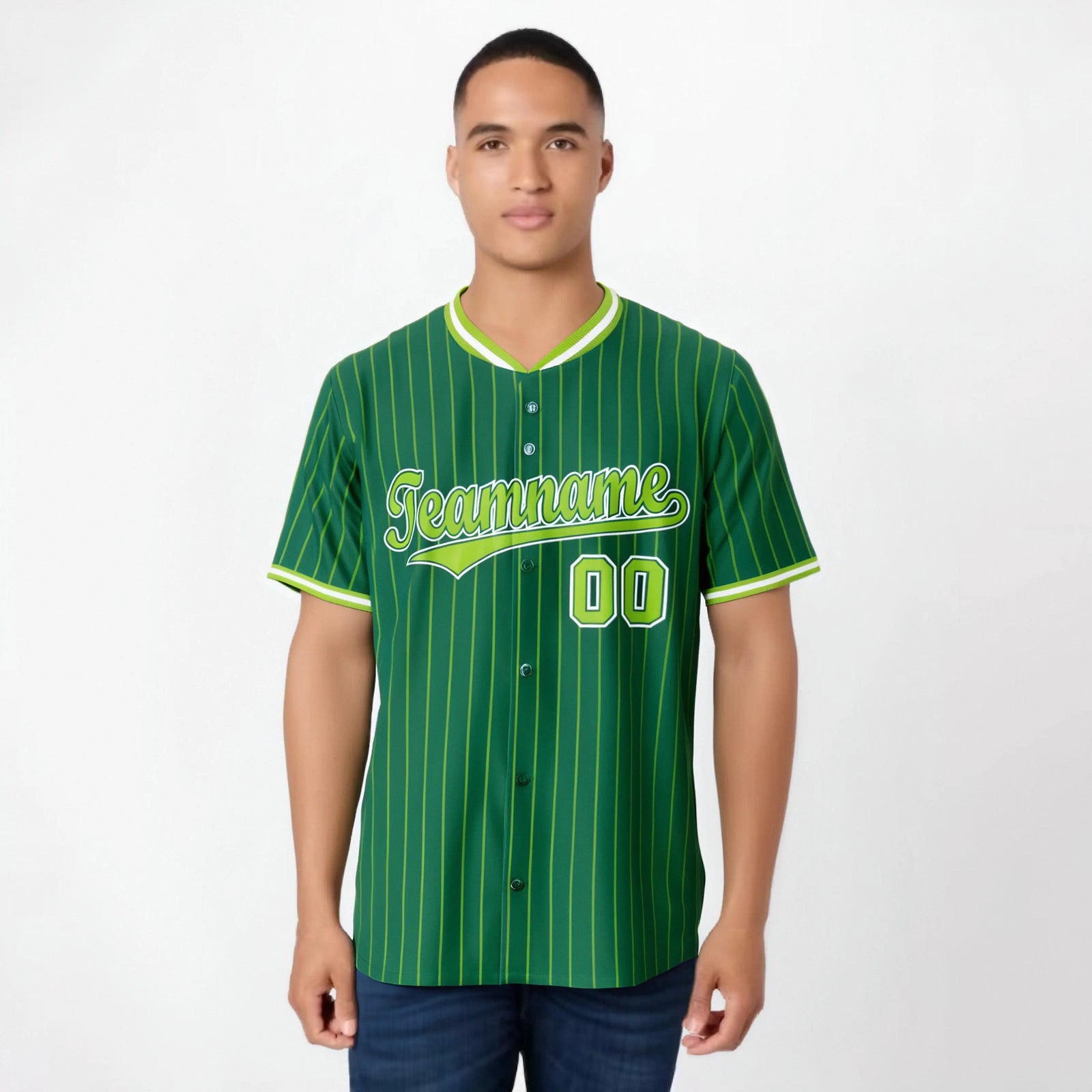 Custom Kelly Green Navy Pinstripe Navy-White Authentic Baseball Jersey