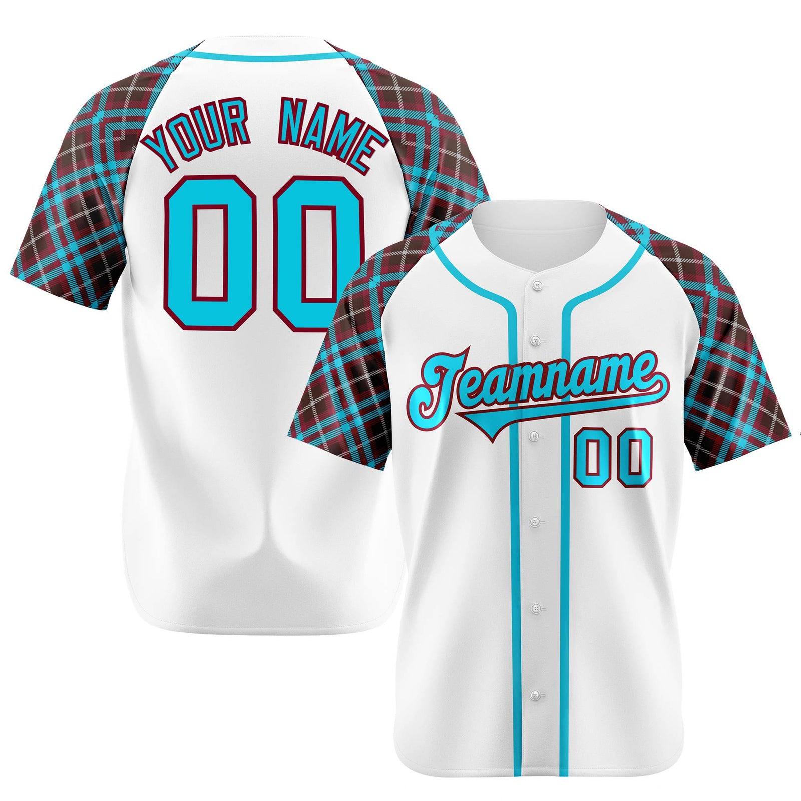 Custom White Blue-Brown Authentic Plaid sleeve Baseball Jersey