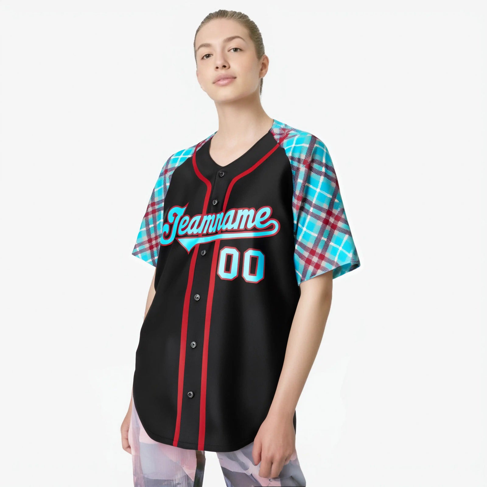 Custom Black Burgundy Light-Bule Authentic Plaid sleeve Baseball Jersey
