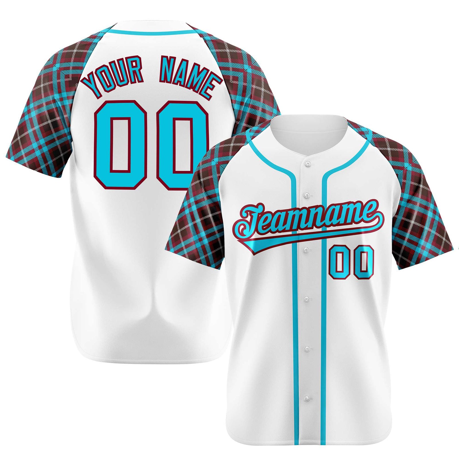 Custom White Blue-Brown Authentic Plaid sleeve Baseball Jersey