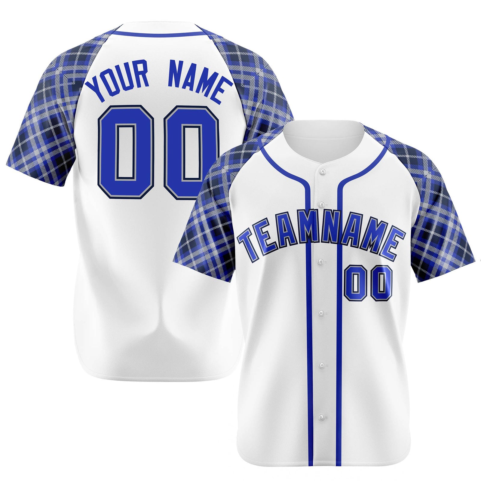 Custom White Purple-Black Authentic Plaid sleeve Baseball Jersey