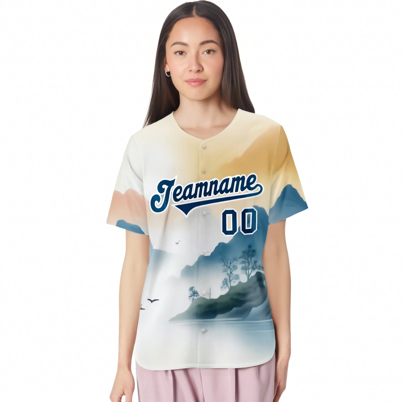 Custom White Light Blue Orange Authentic Printed Fashion Baseball Jersey