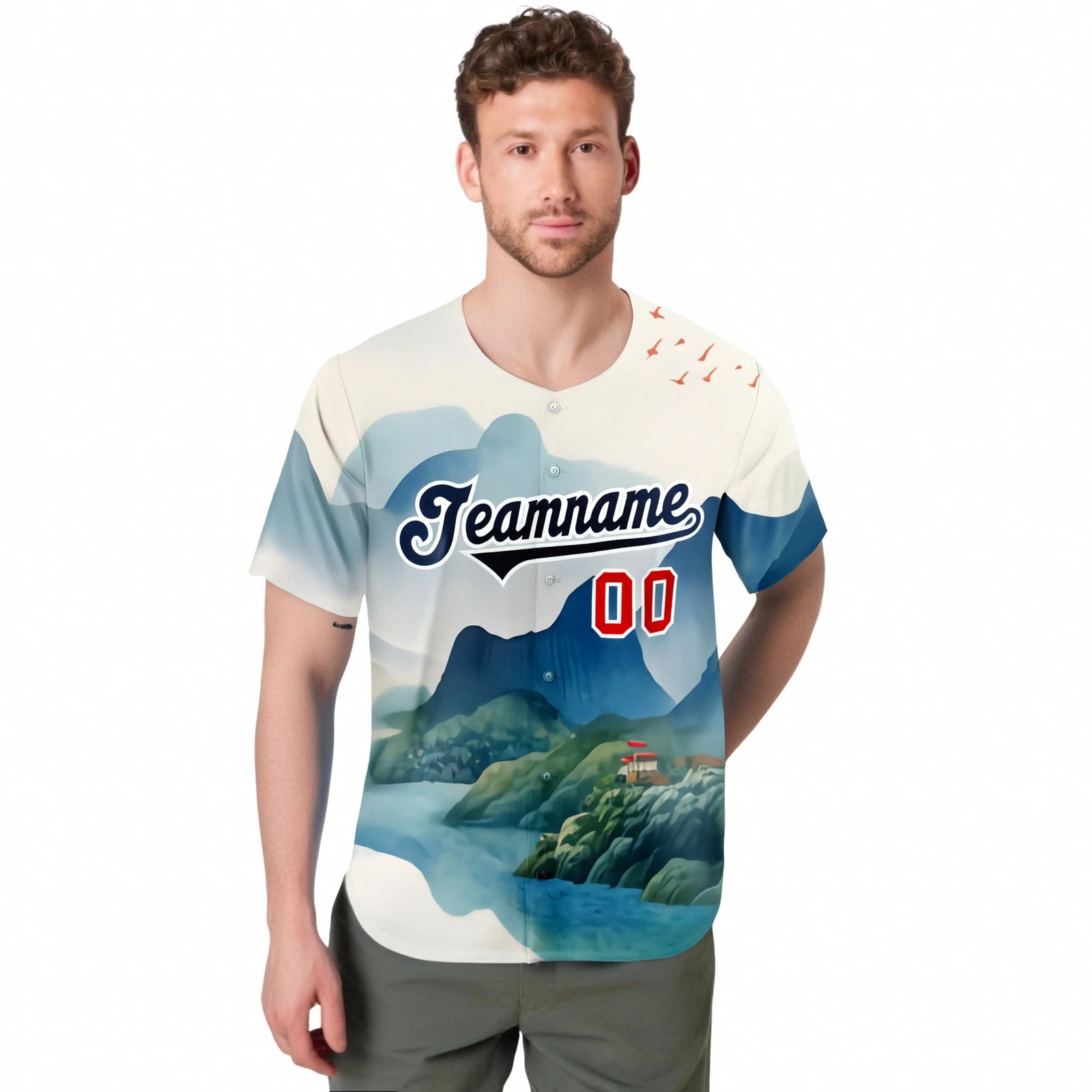 Custom White Navy Light Blue Authentic Printed Fashion Baseball Jersey