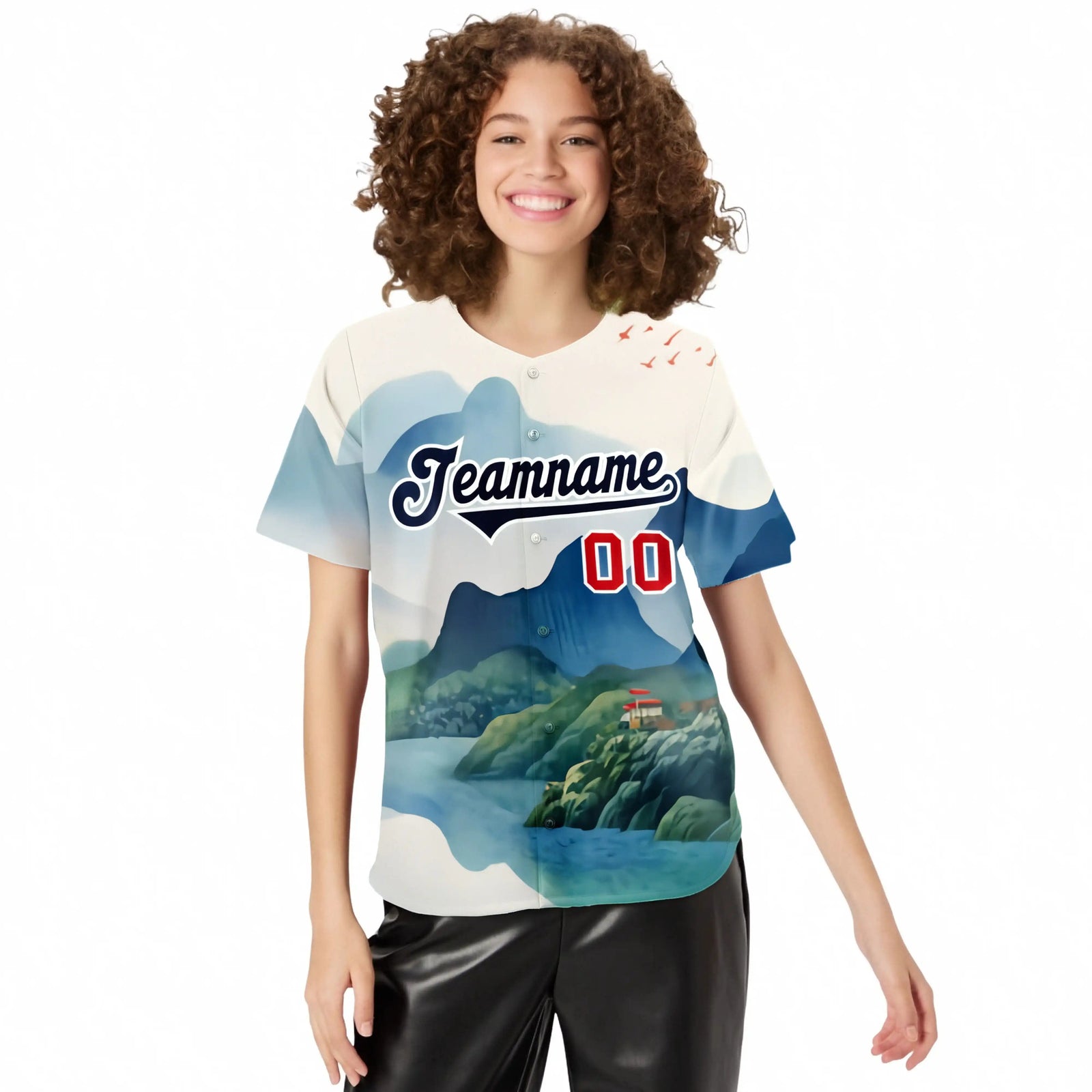 Custom White Navy Light Blue Authentic Printed Fashion Baseball Jersey