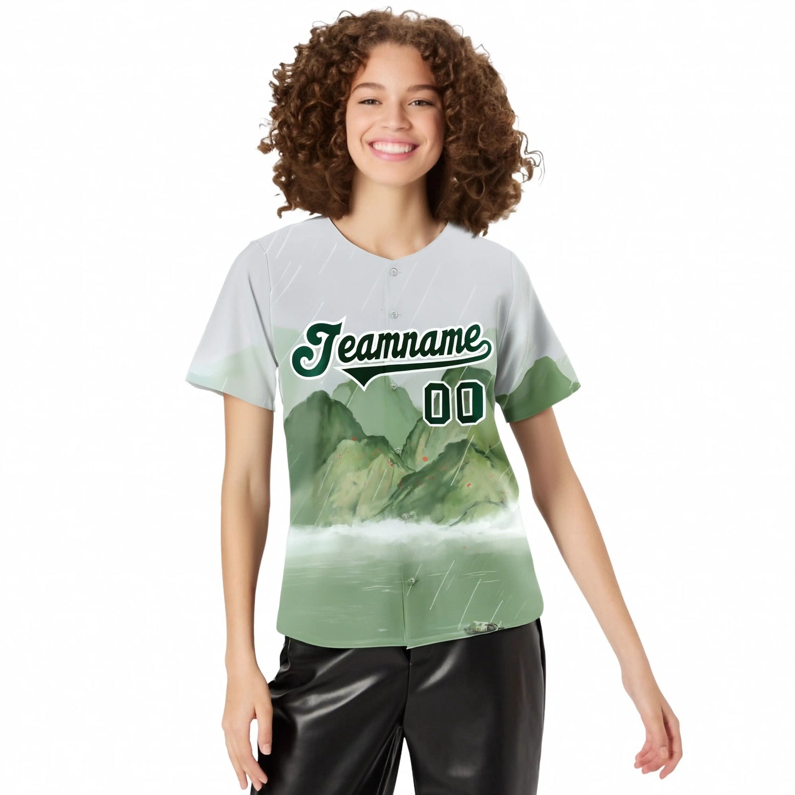 Custom White Kelly Green Authentic Printed Fashion Baseball Jersey