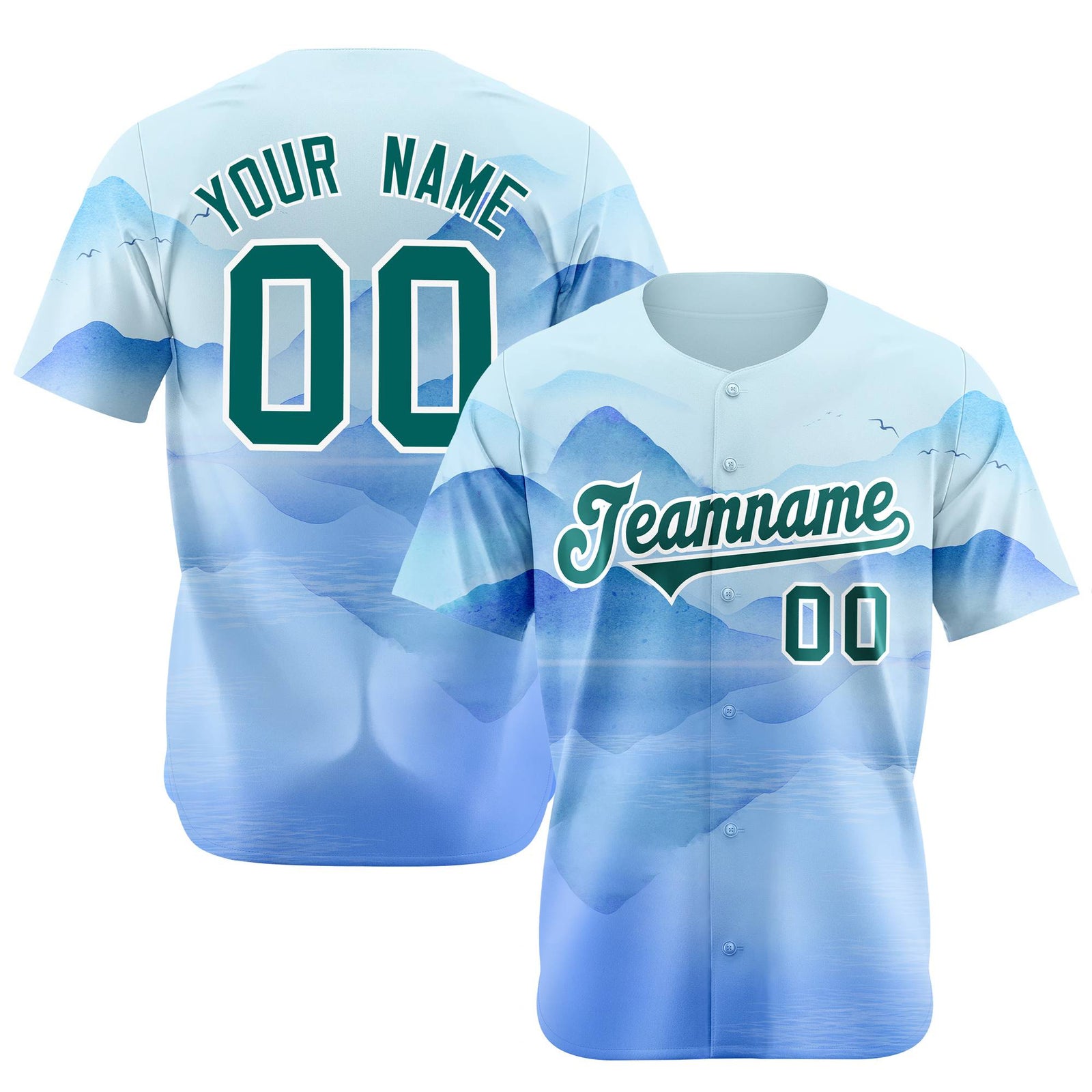 Custom White Kelly Green Blue Authentic Printed Fashion Baseball Jersey