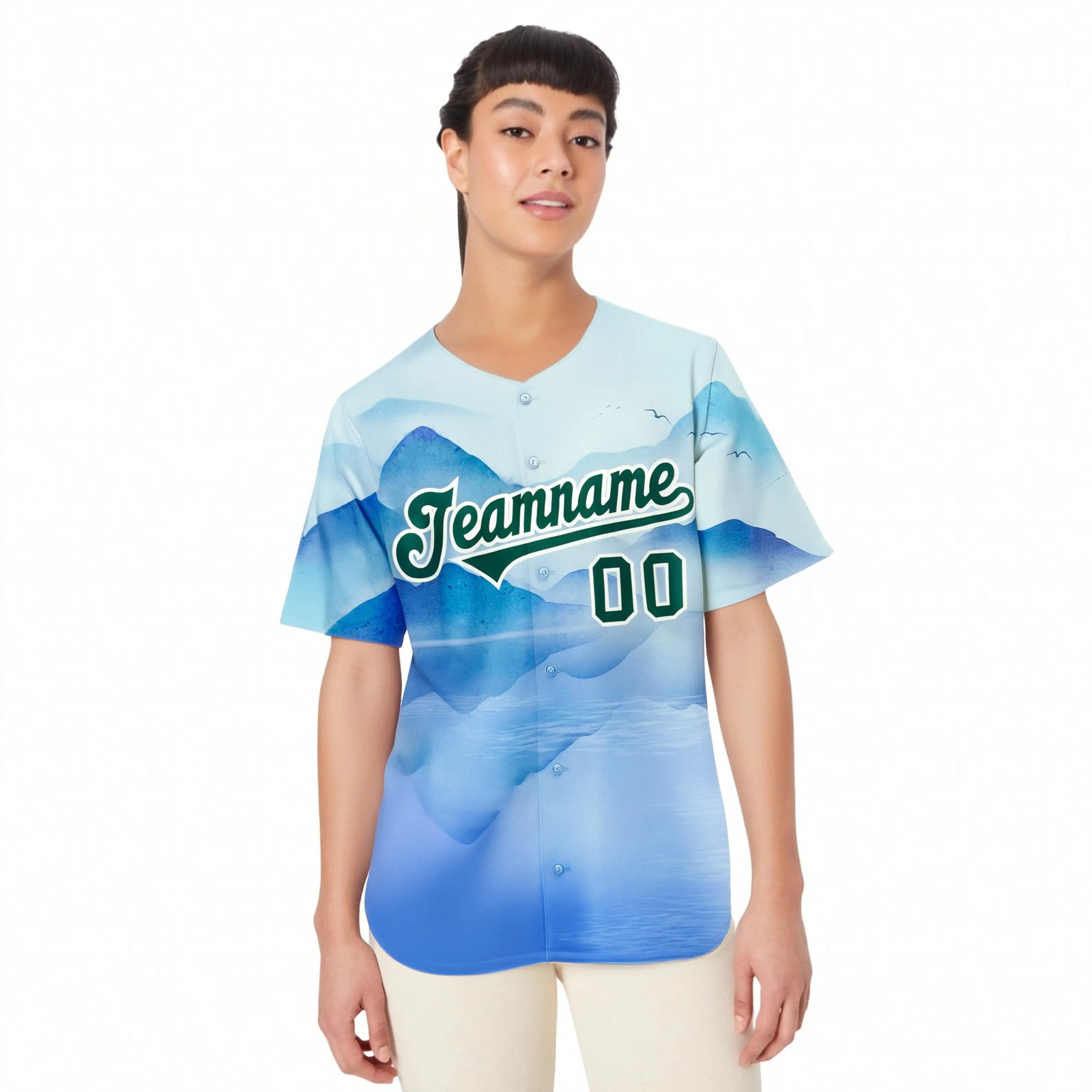 Custom White Kelly Green Blue Authentic Printed Fashion Baseball Jersey