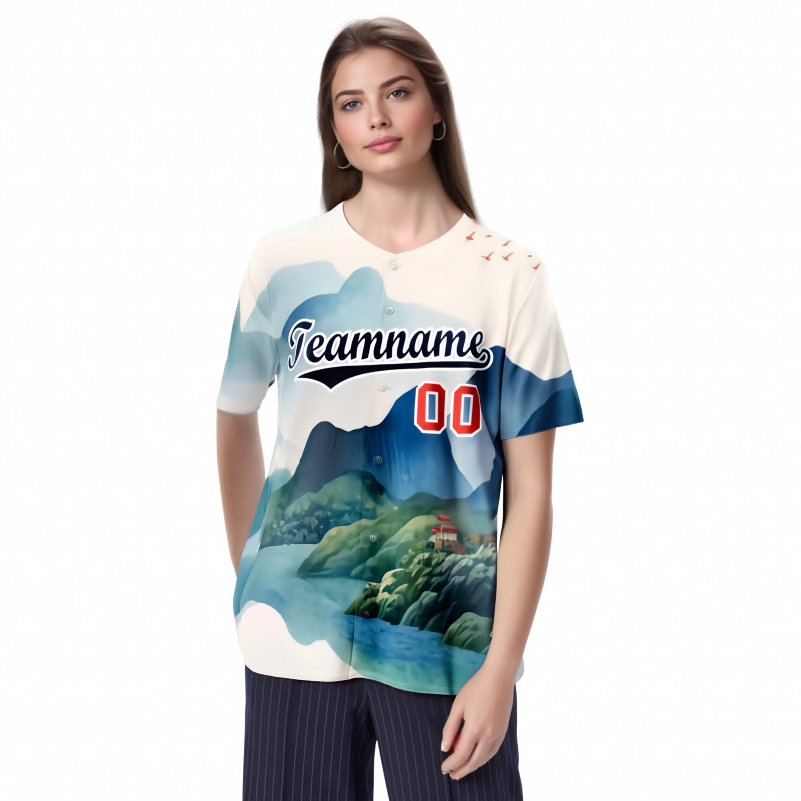 Custom White Navy Light Blue Authentic Printed Fashion Baseball Jersey