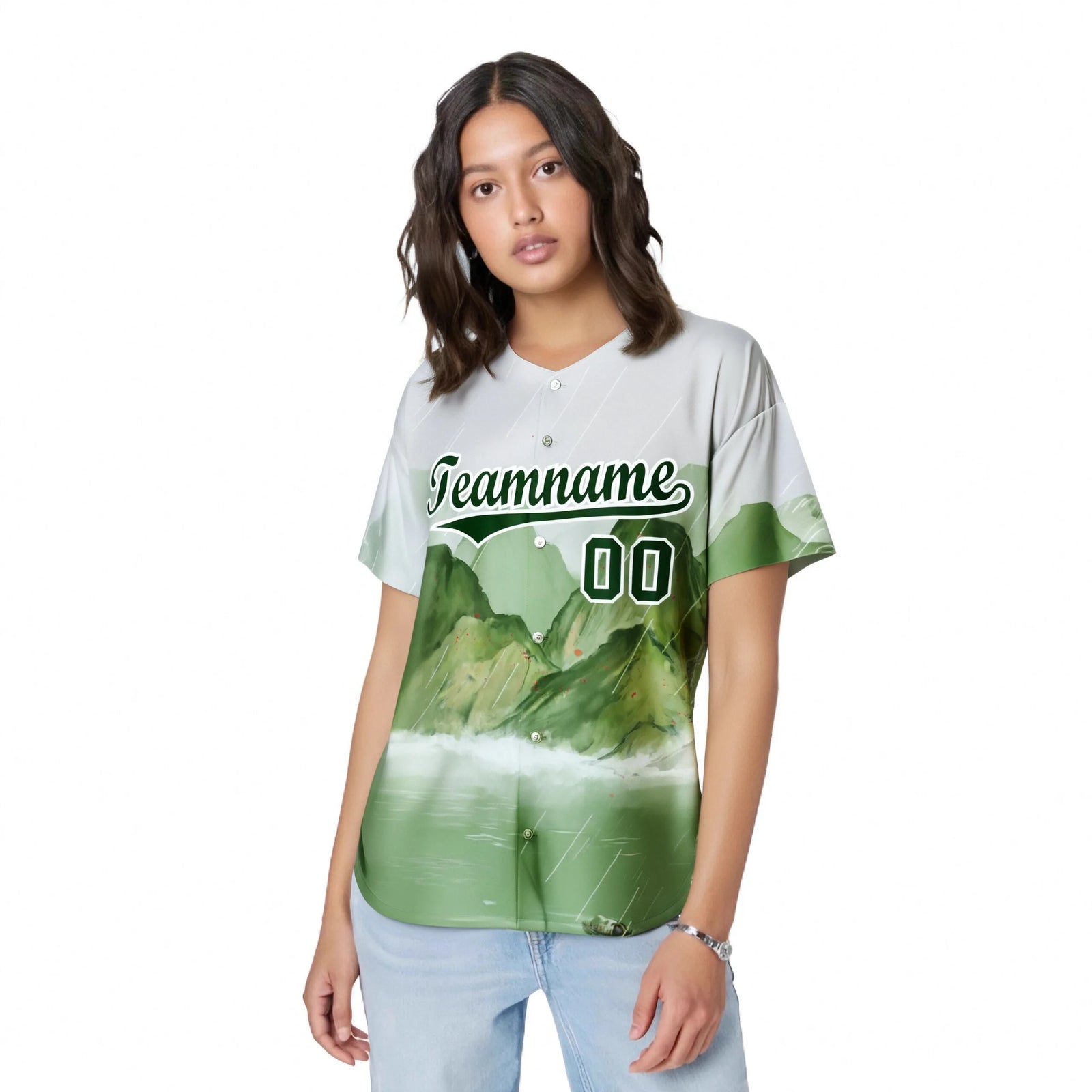 Custom White Kelly Green Authentic Printed Fashion Baseball Jersey