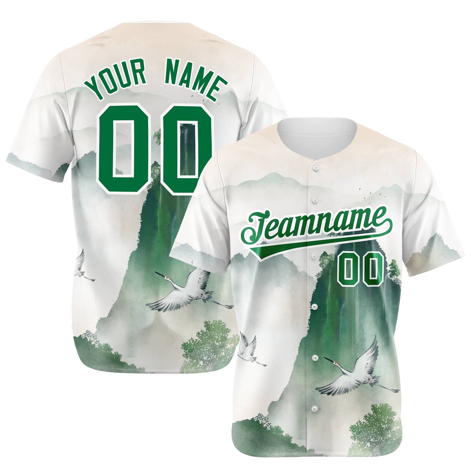 Custom White Green White Authentic Printed Fashion Baseball Jersey