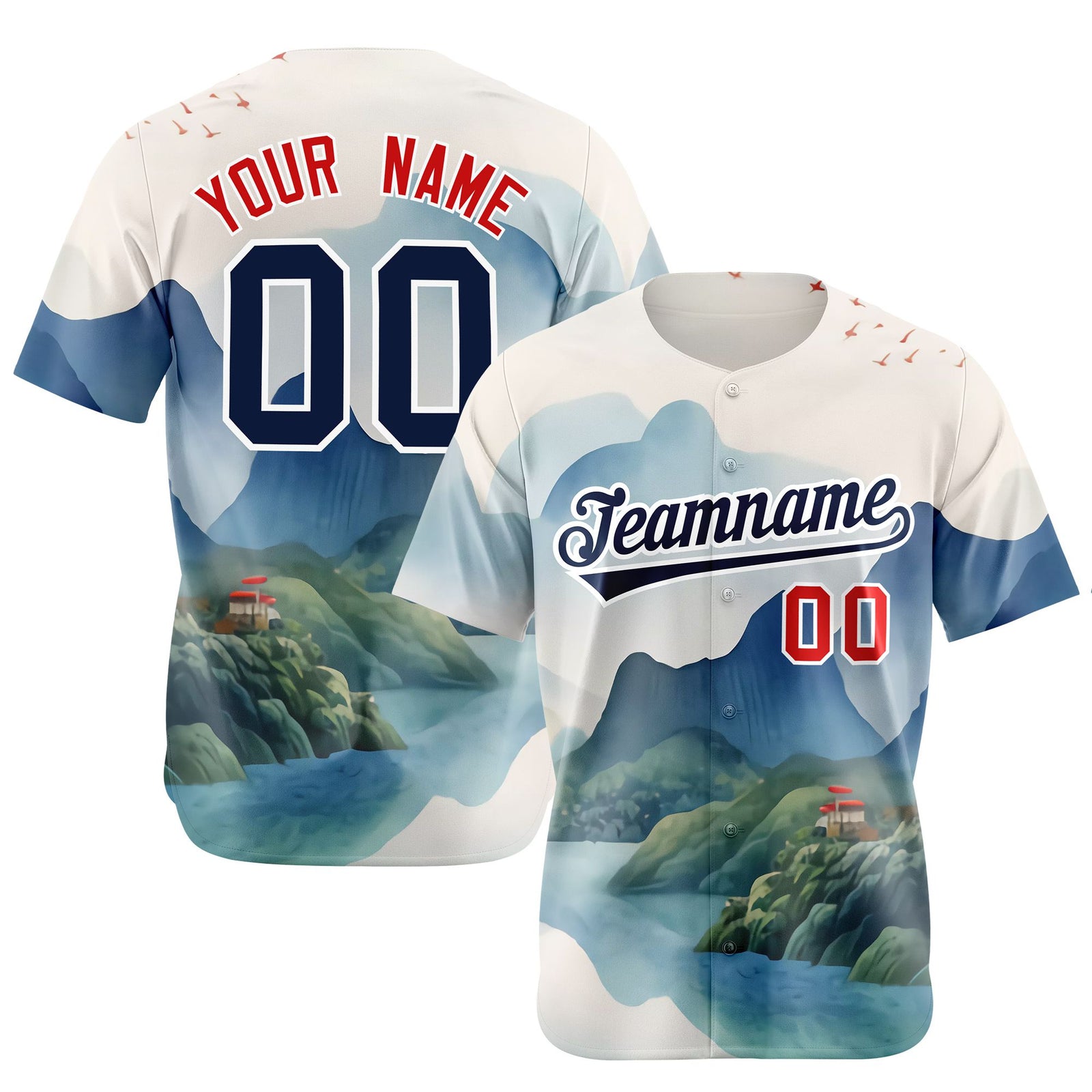 Custom White Navy Light Blue Authentic Printed Fashion Baseball Jersey