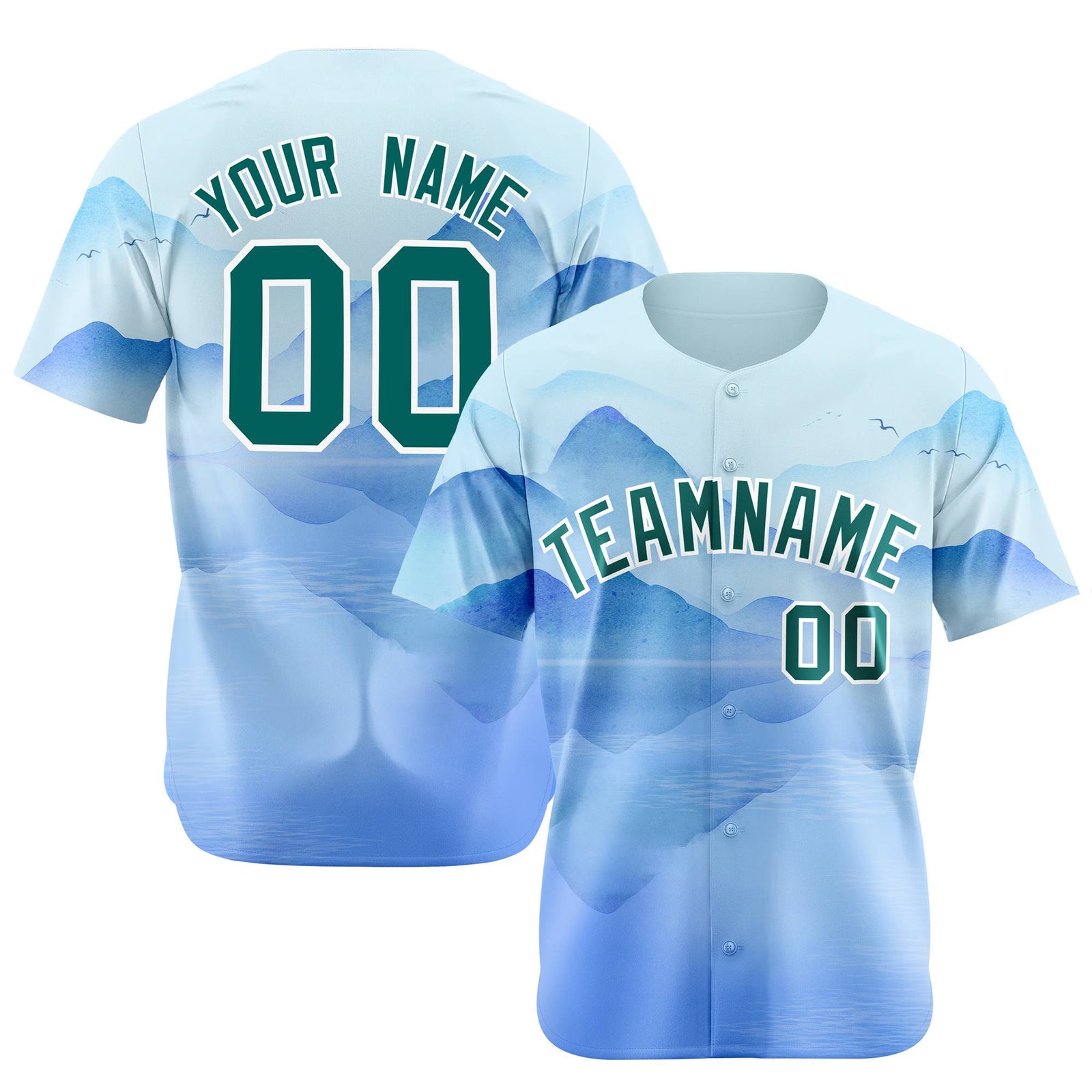 Custom White Kelly Green Blue Authentic Printed Fashion Baseball Jersey