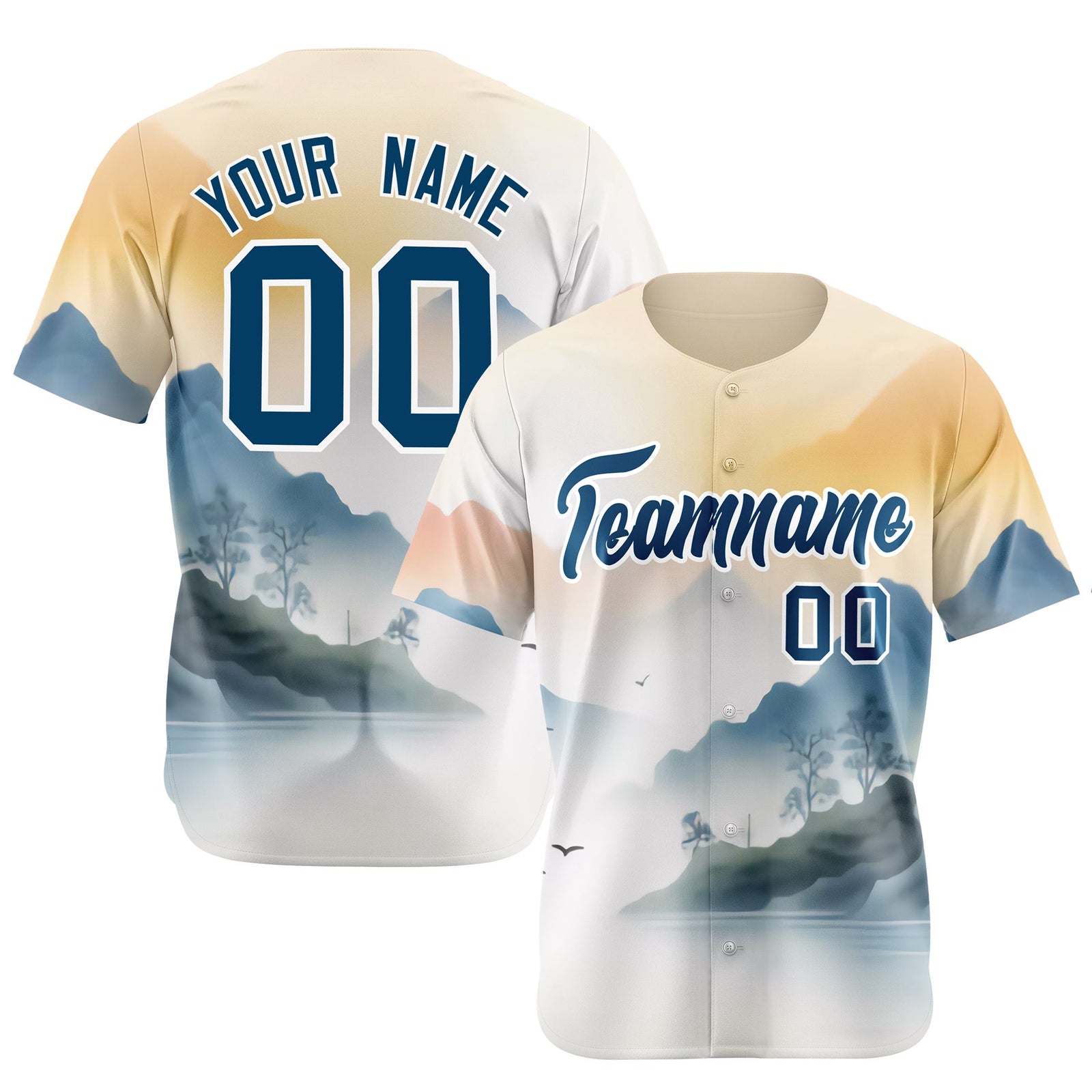 Custom White Light Blue Orange Authentic Printed Fashion Baseball Jersey